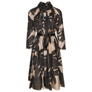 Paint print belted funnel neck dress