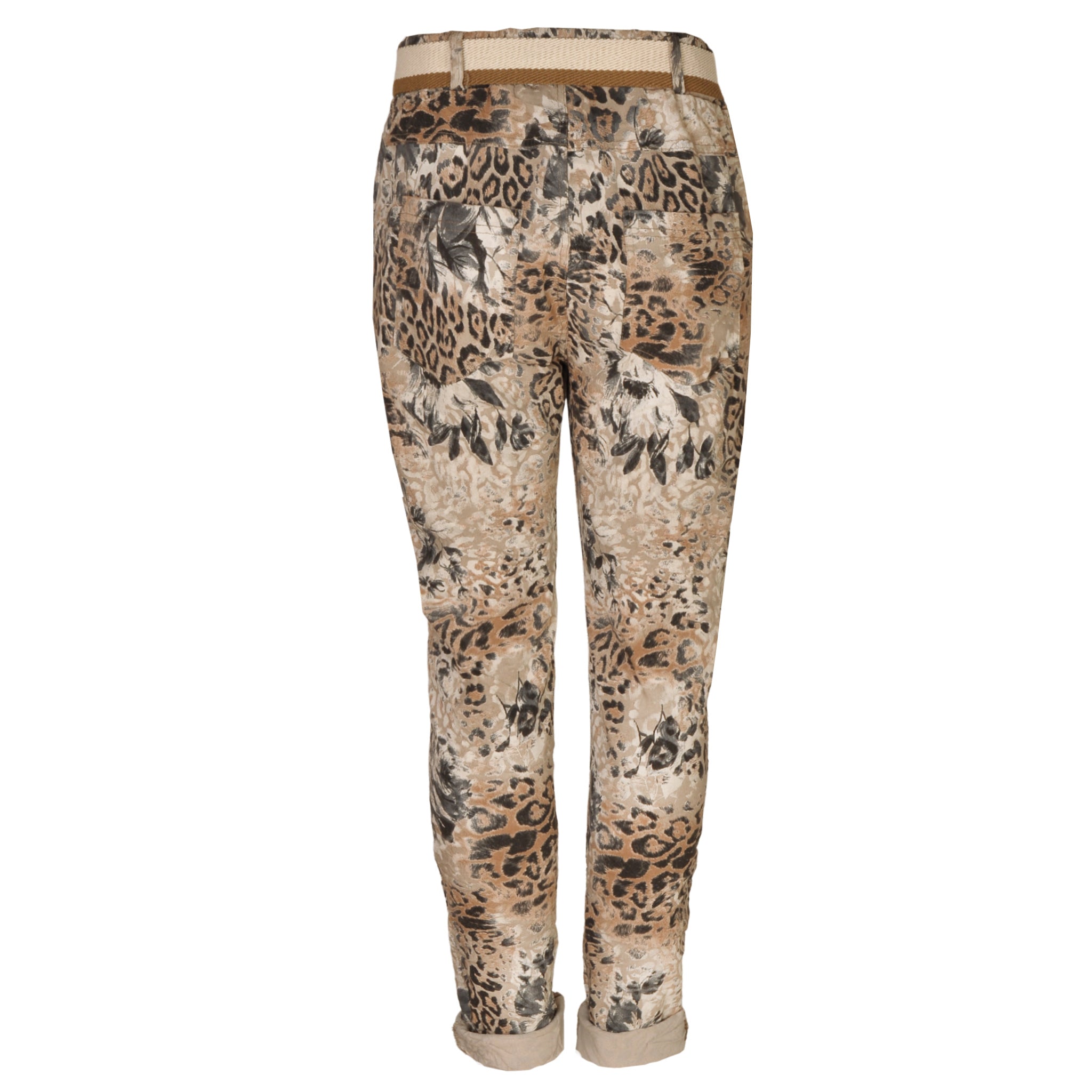 Belted animal floral print pants