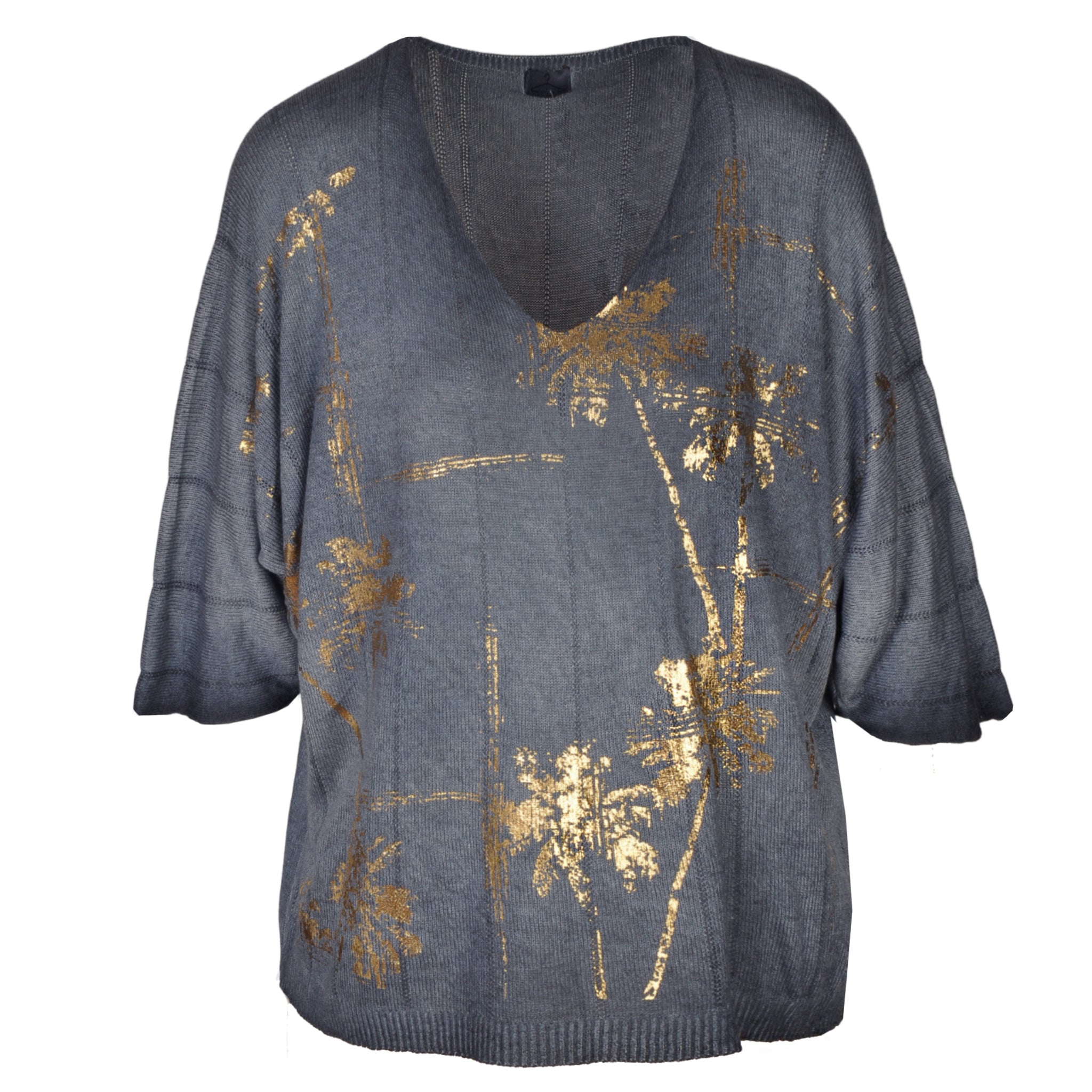 Gold foil print batwing top