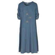 Embroidered cornelli flower corduroy dress