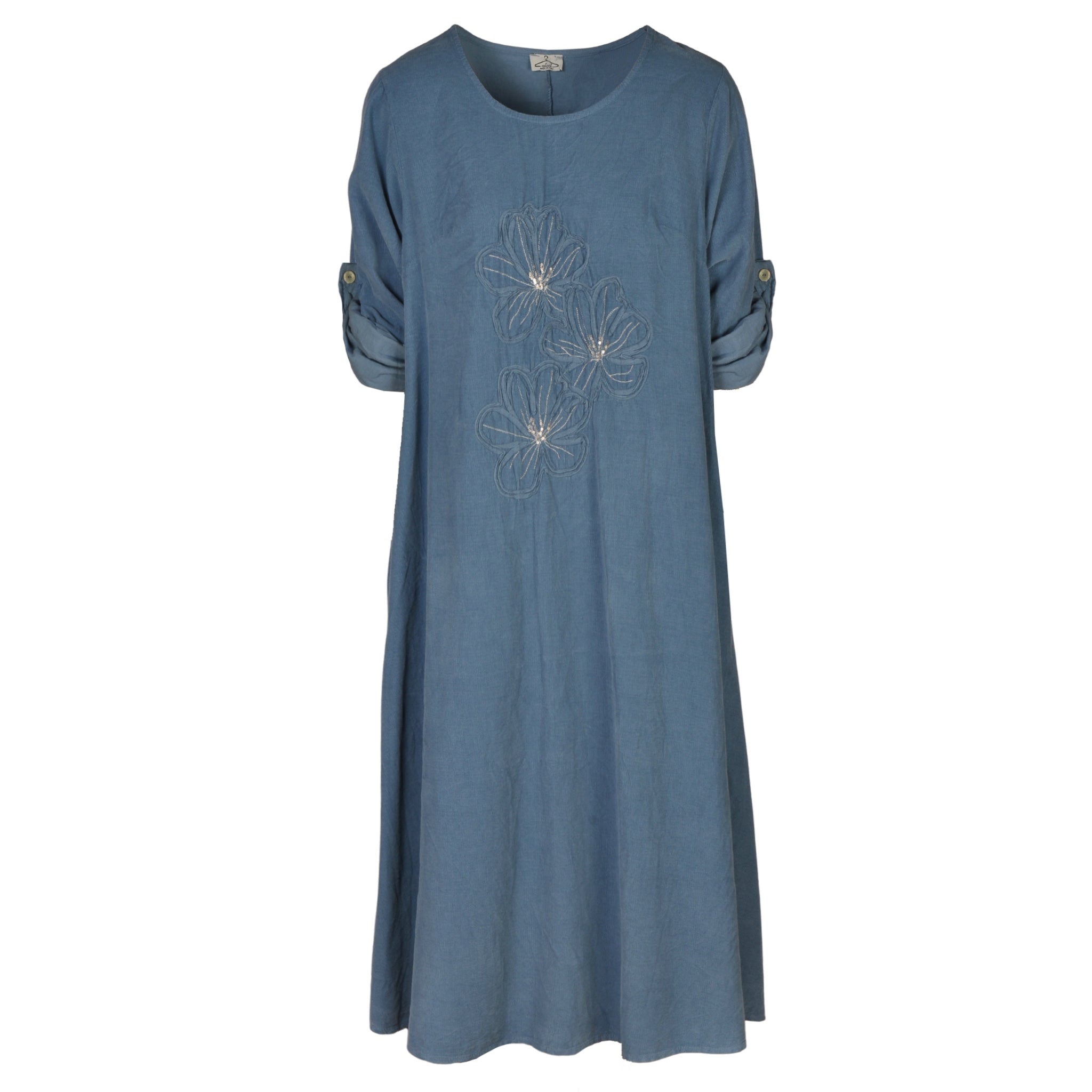 Embroidered cornelli flower corduroy dress