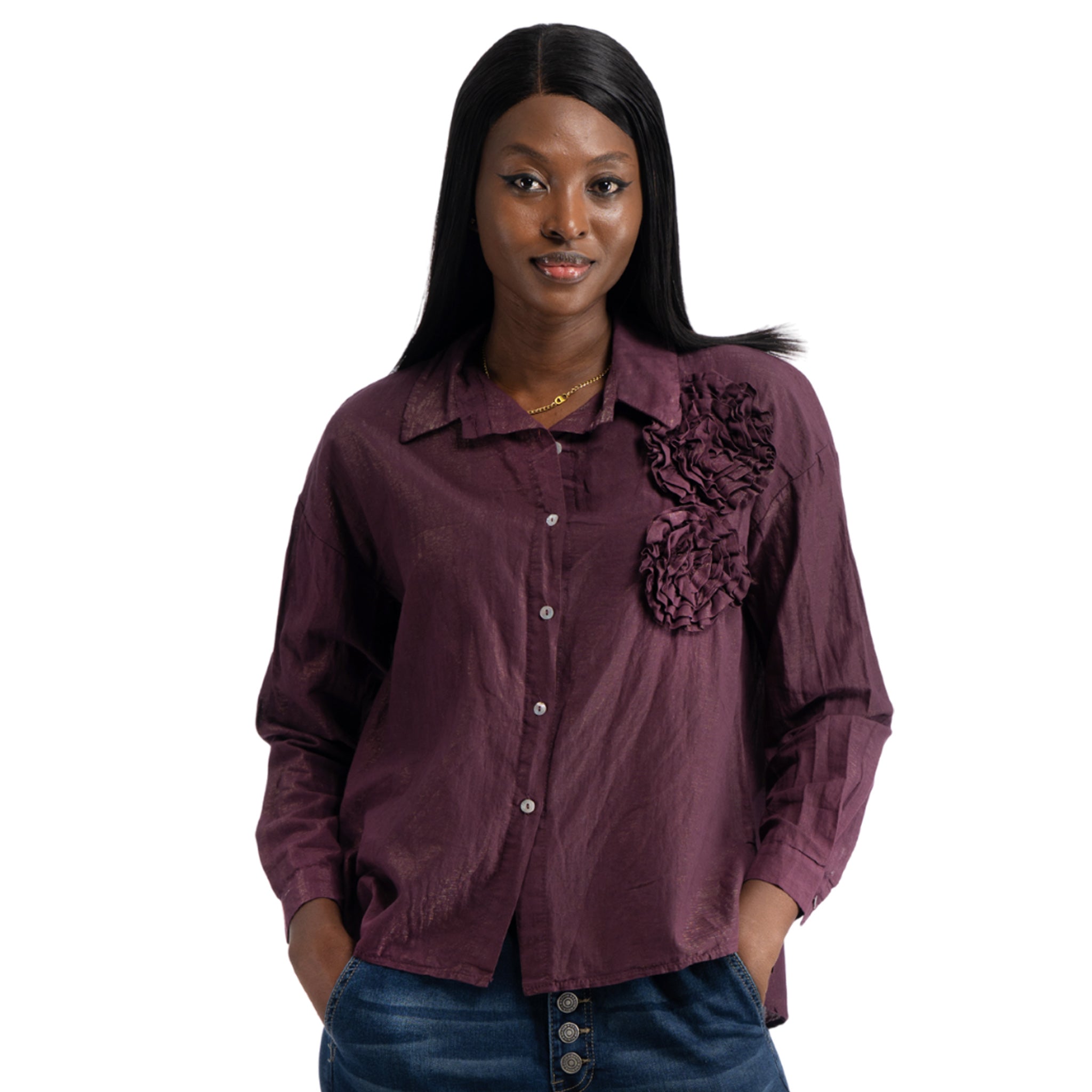 Rosette detail shimmer shirt