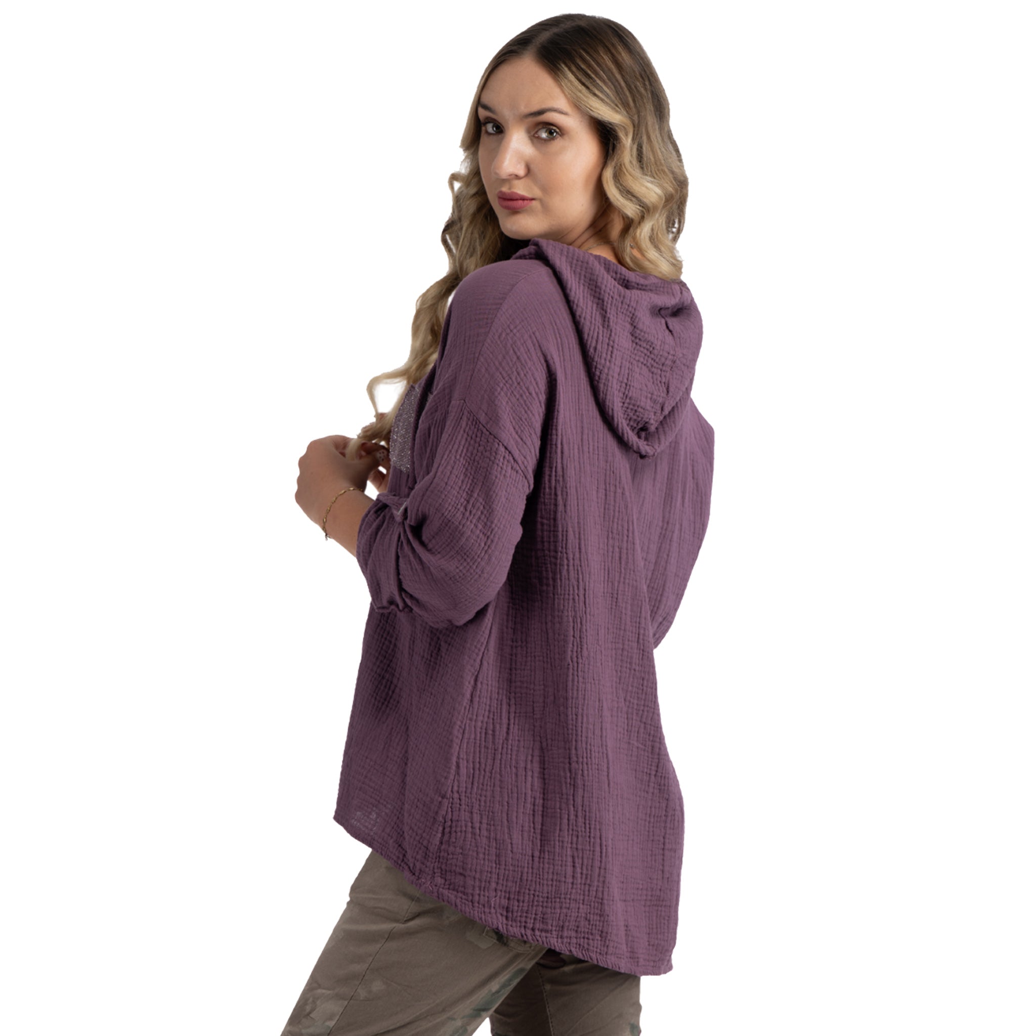 Lurex patch hooded top