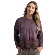 Overdyed lace border silky top