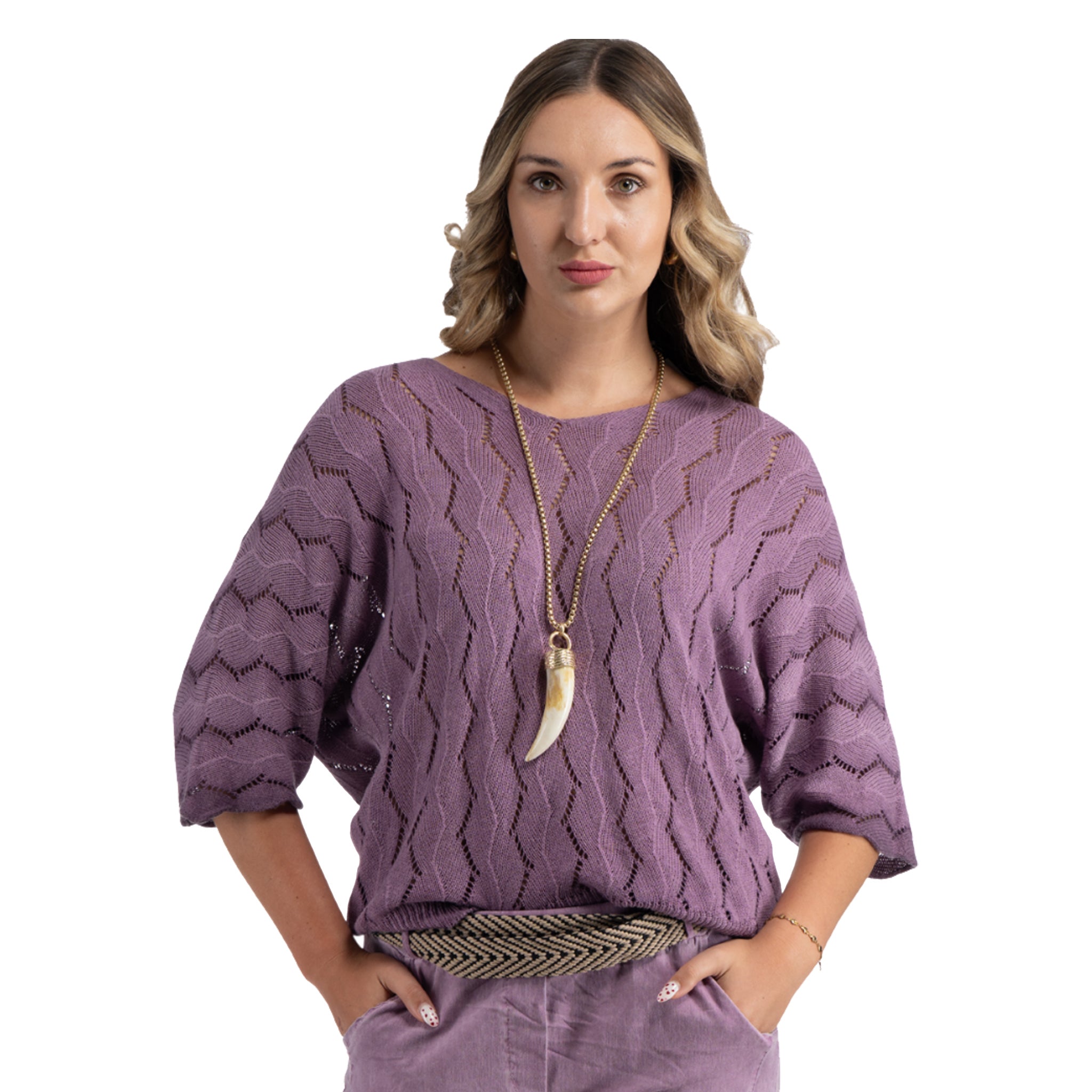 Overdyed zig-zag knit top