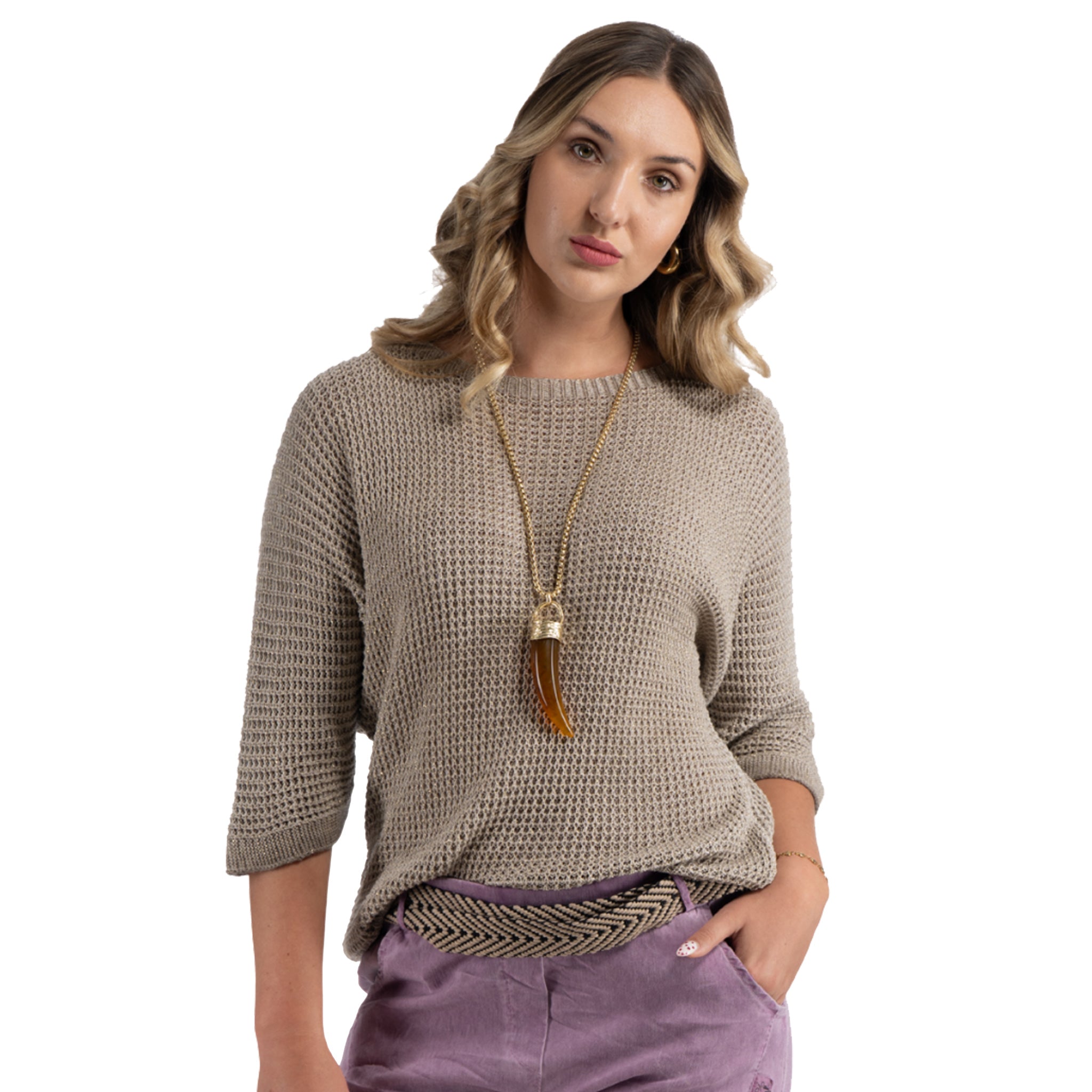 Overdyed lurex batwing top