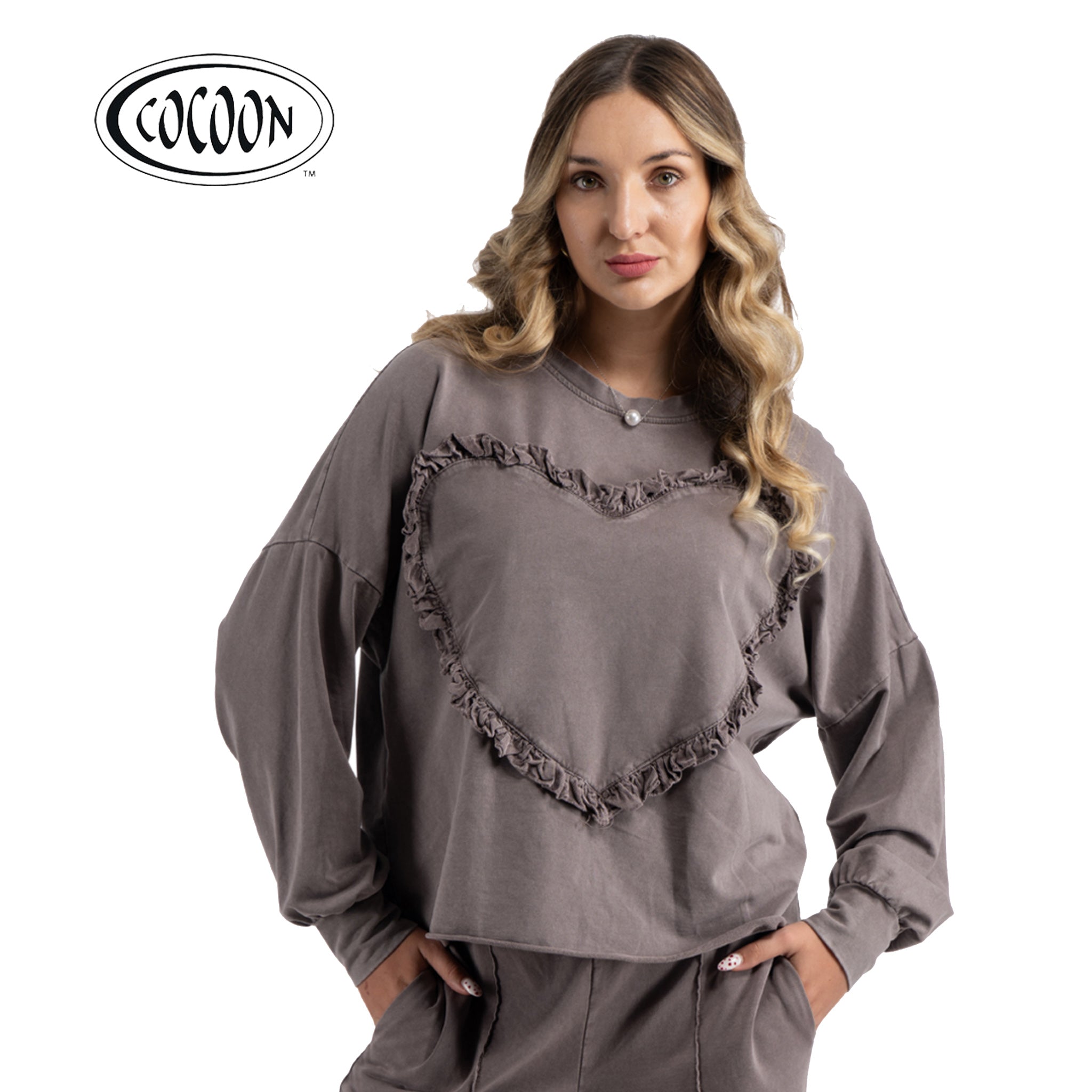 Cocoon frill heart washed corduroy top