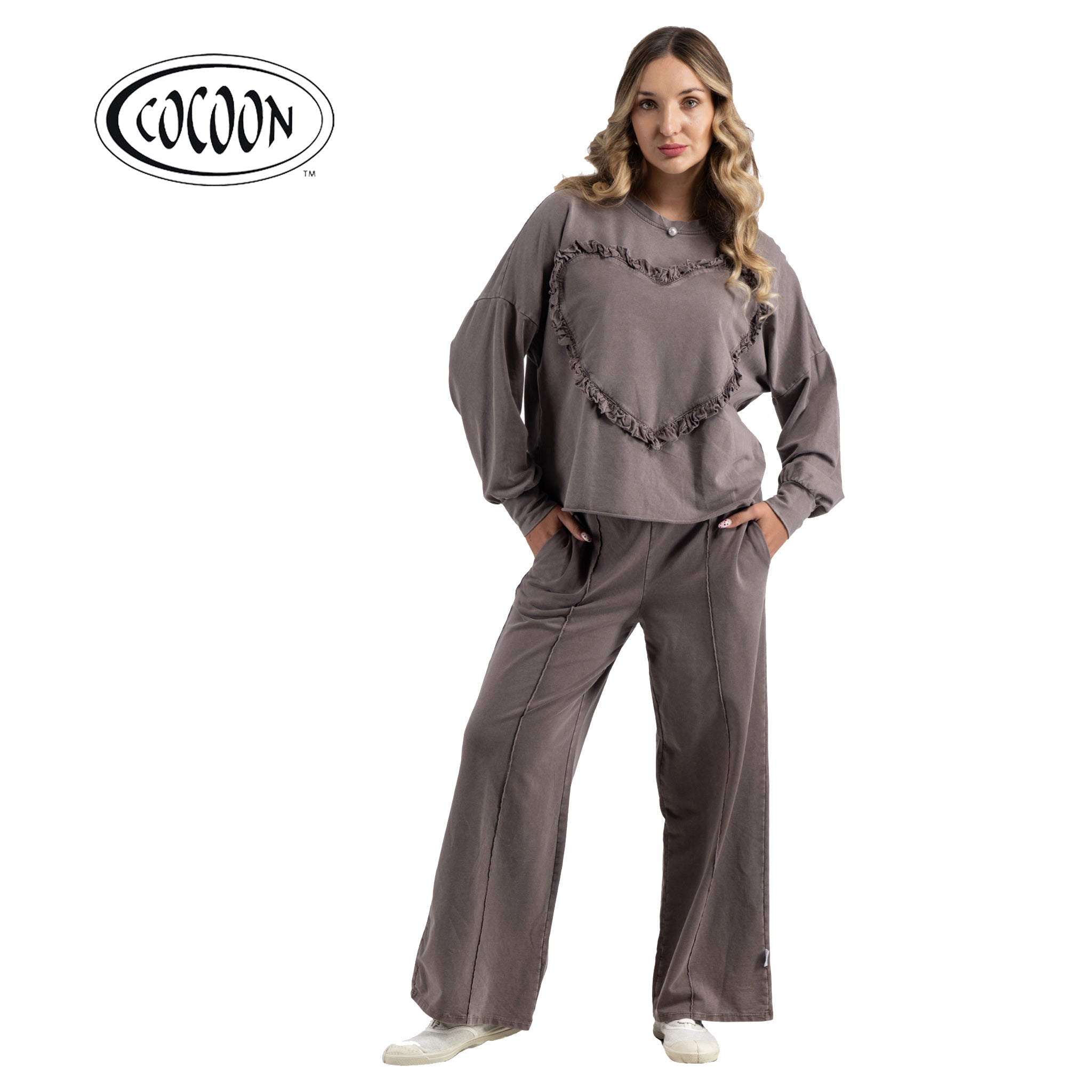 Cocoon frill heart washed corduroy top