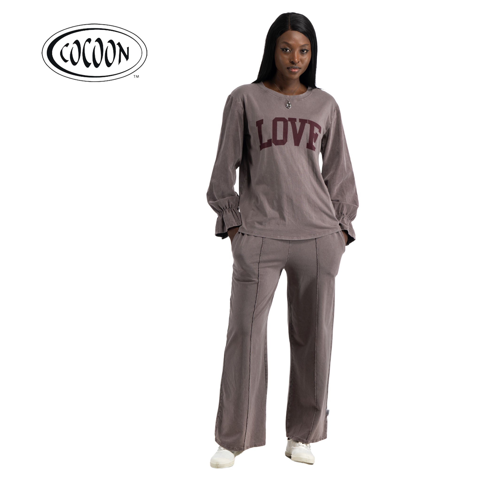 Cocoon corduroy sleeve love print top