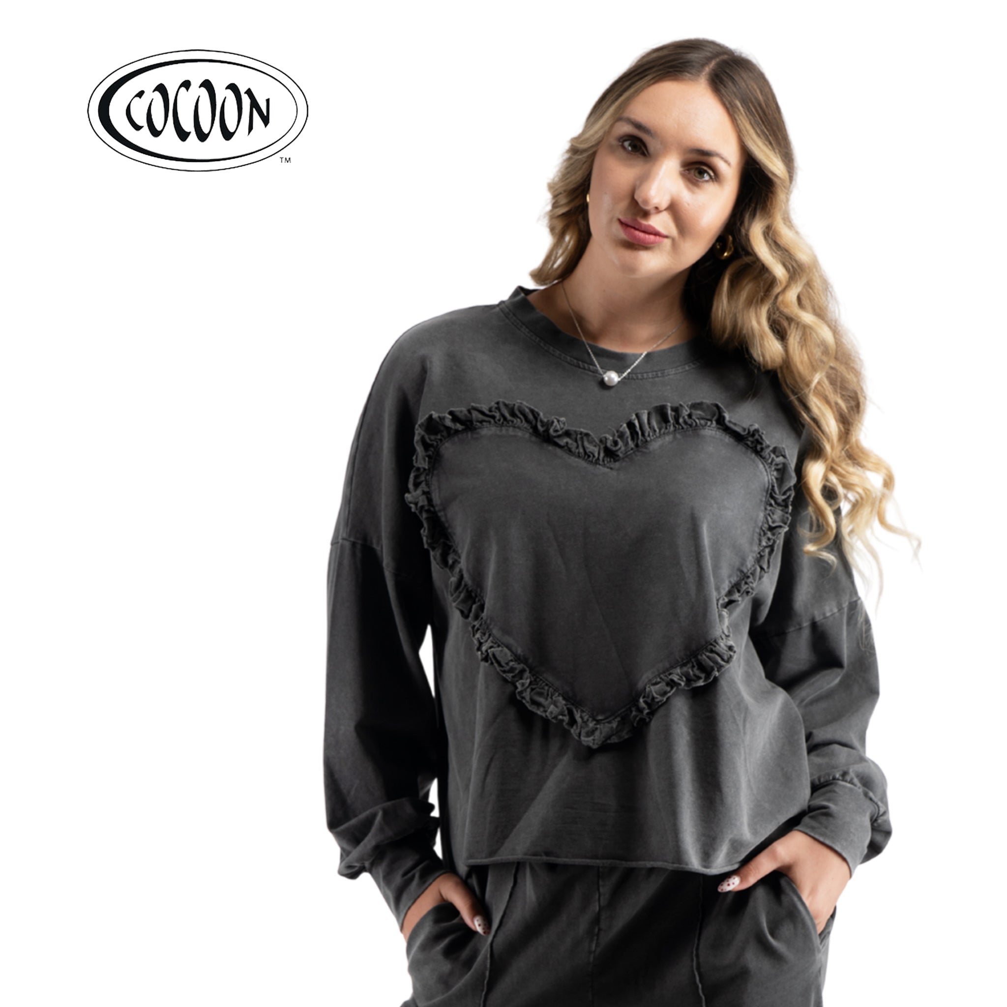 Cocoon frill heart washed corduroy top