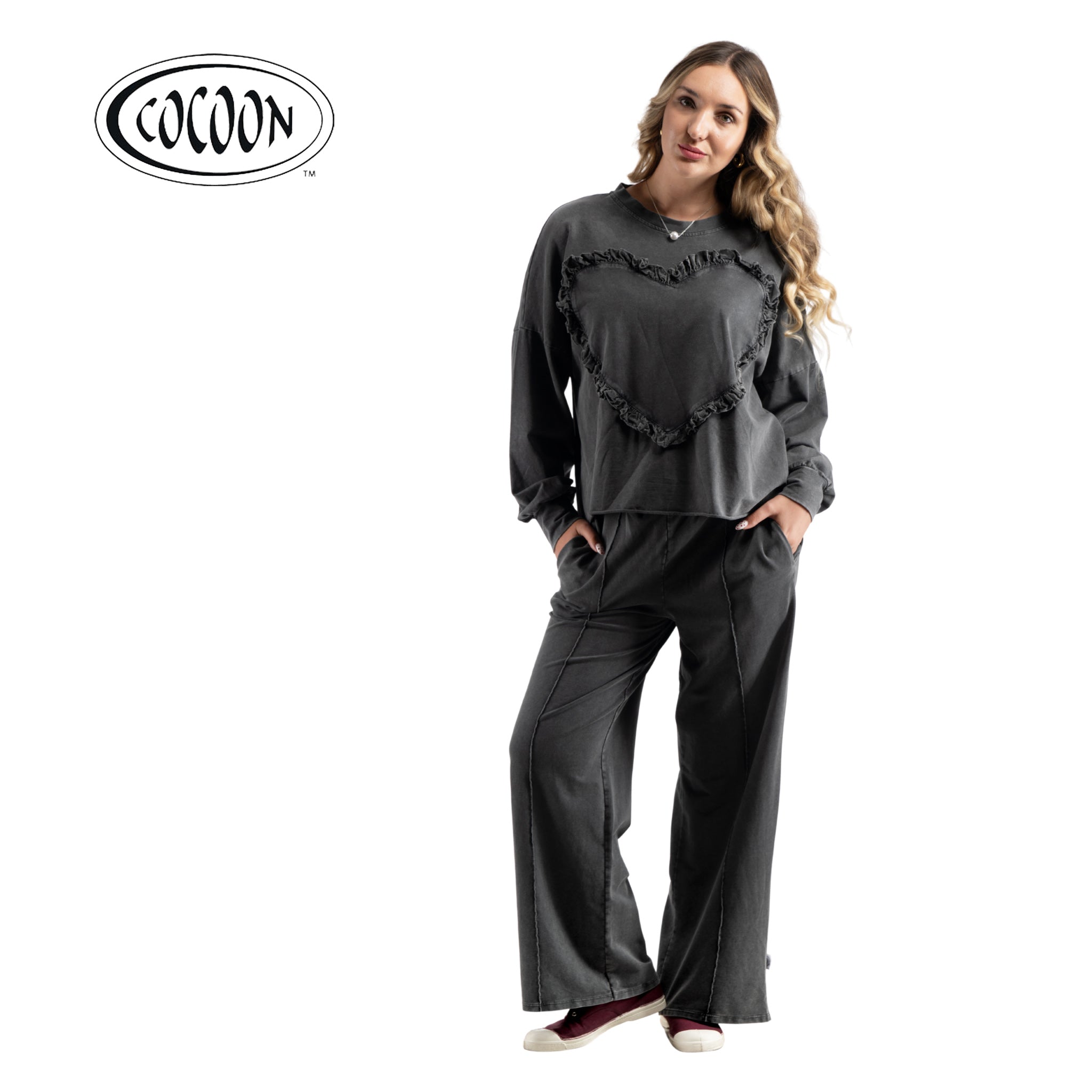 Cocoon frill heart washed corduroy top