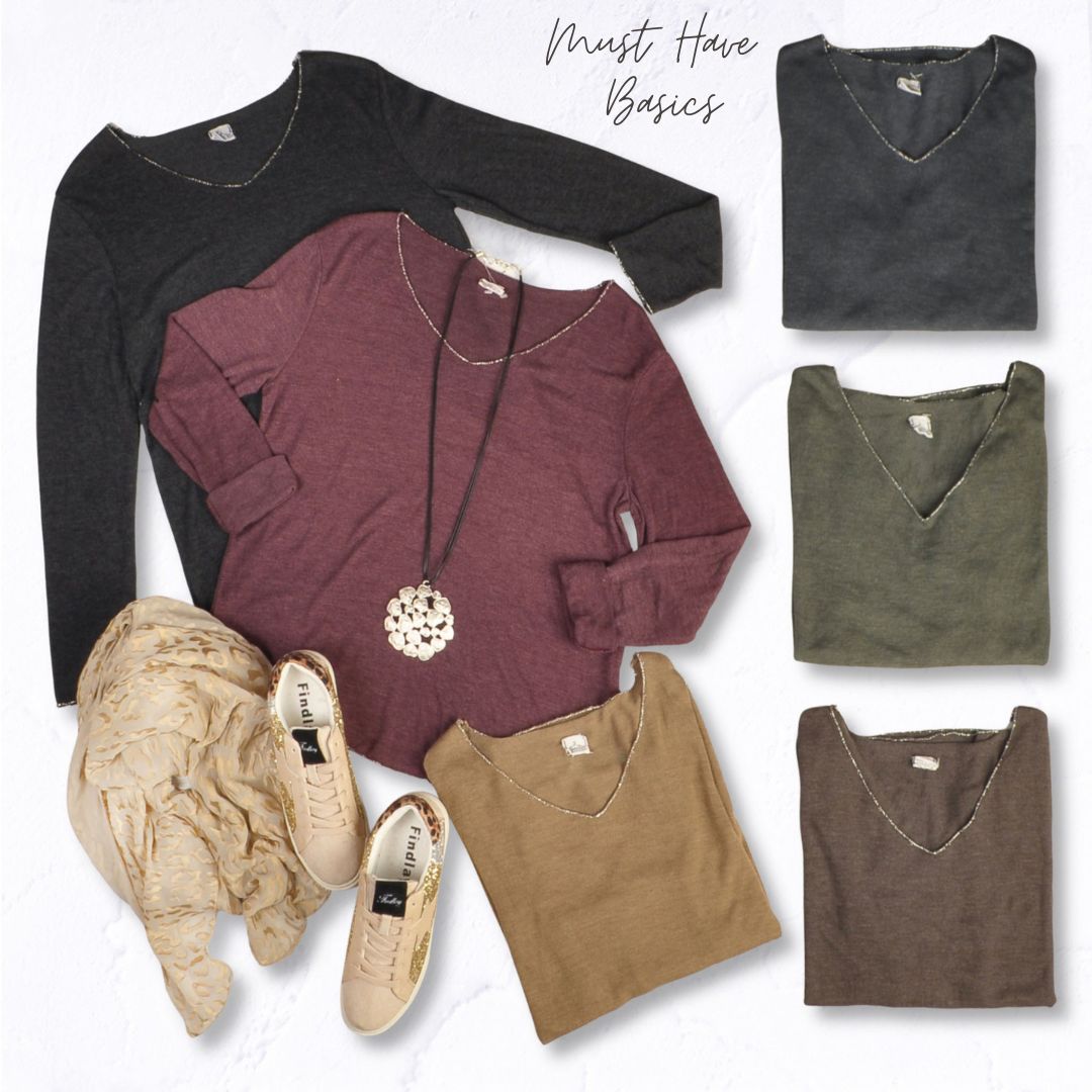 Lurex trim basic knit top