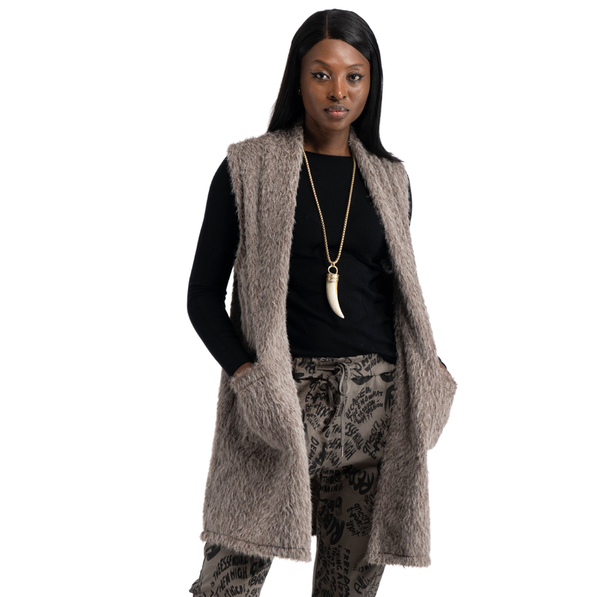 Faux fur long gilet
