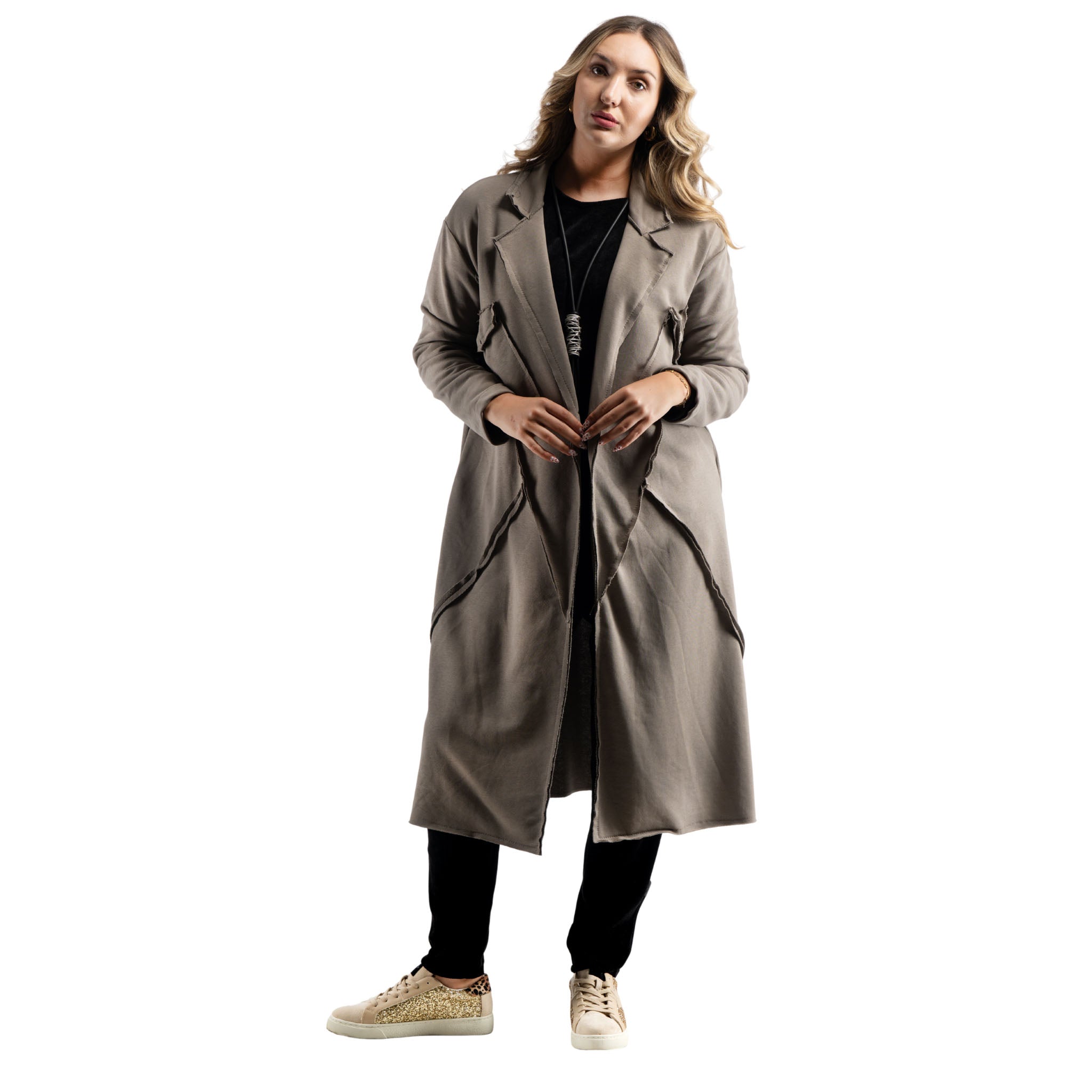 Cocoon raw-edge panel coat