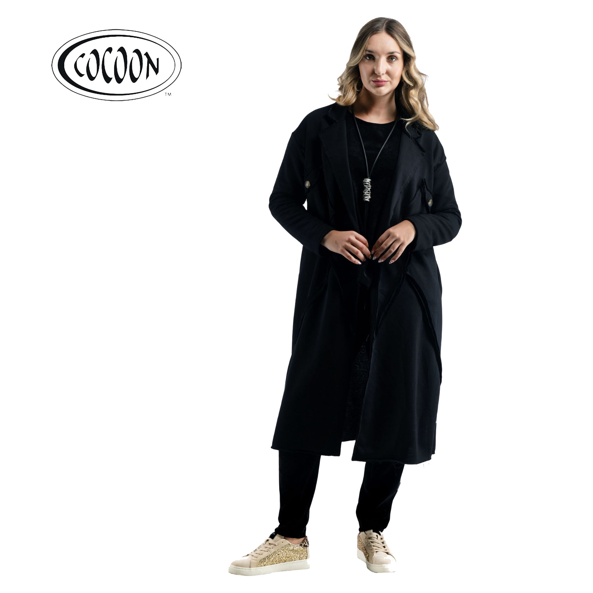 Cocoon raw-edge panel coat