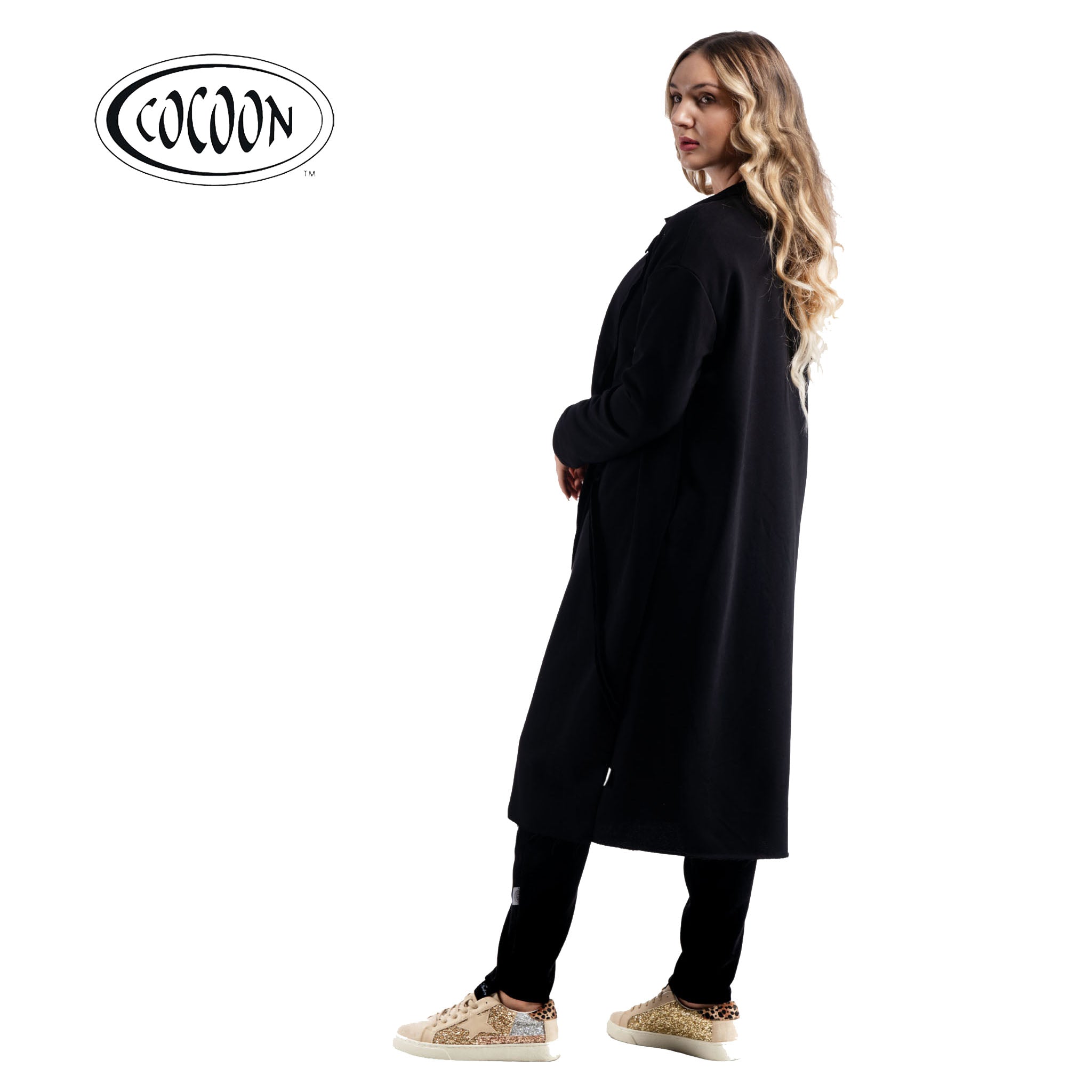 Cocoon raw-edge panel coat