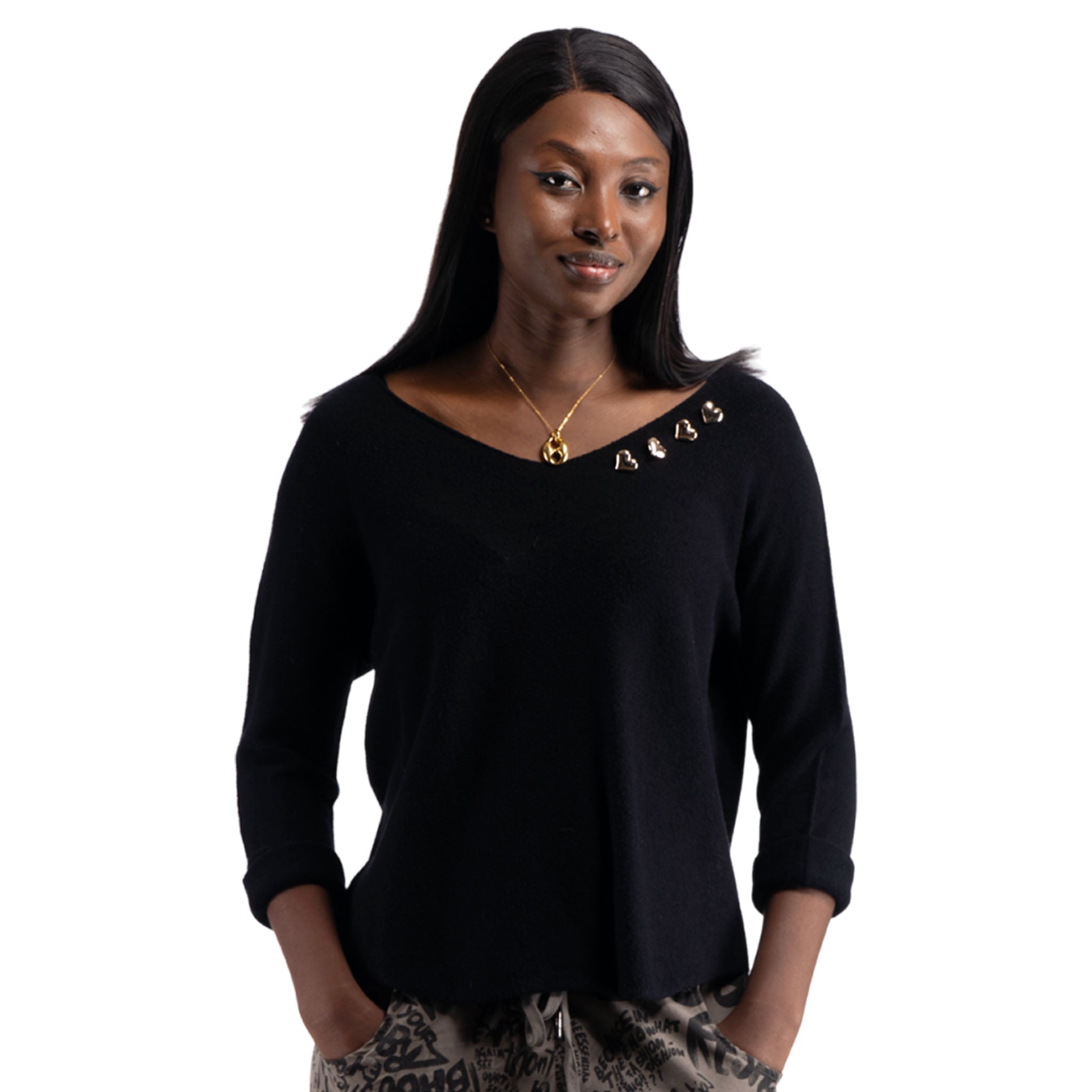 Multi heart button detail top