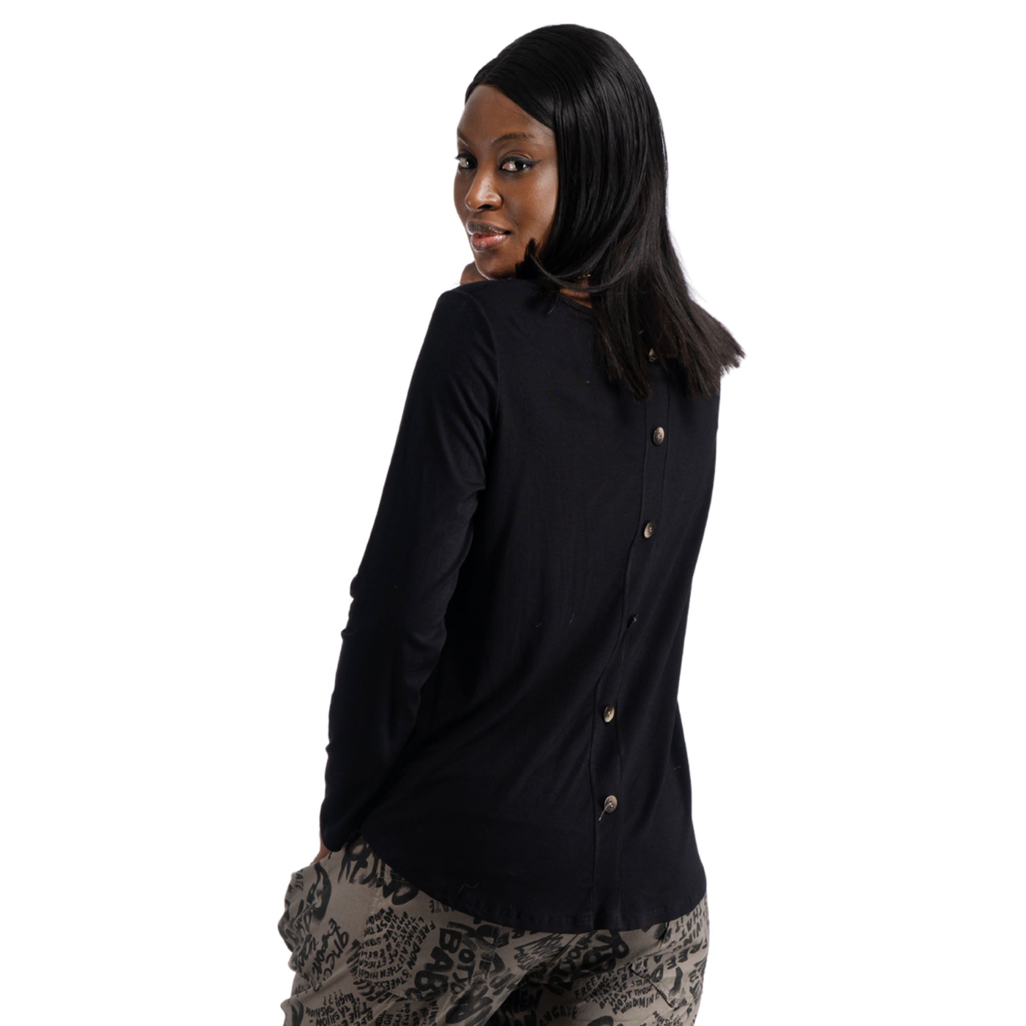 Back button detail long sleeve top