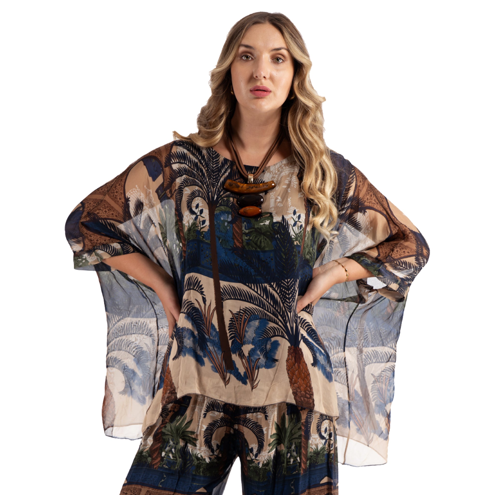 Palm print double layer top