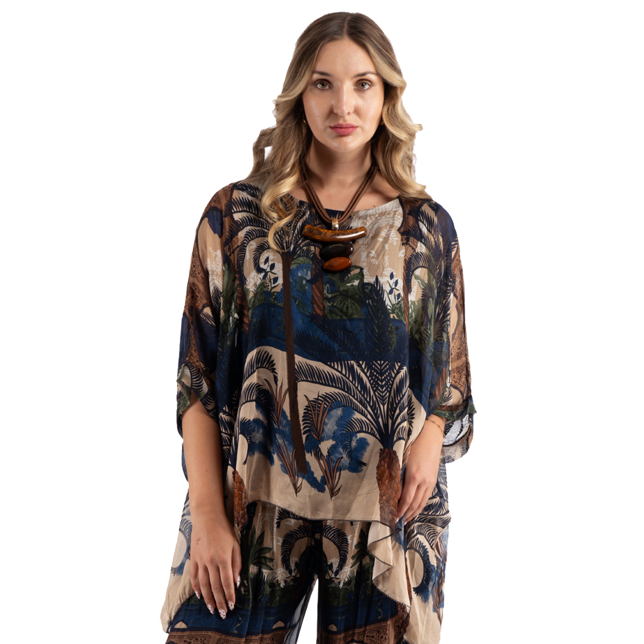 Palm print double layer top