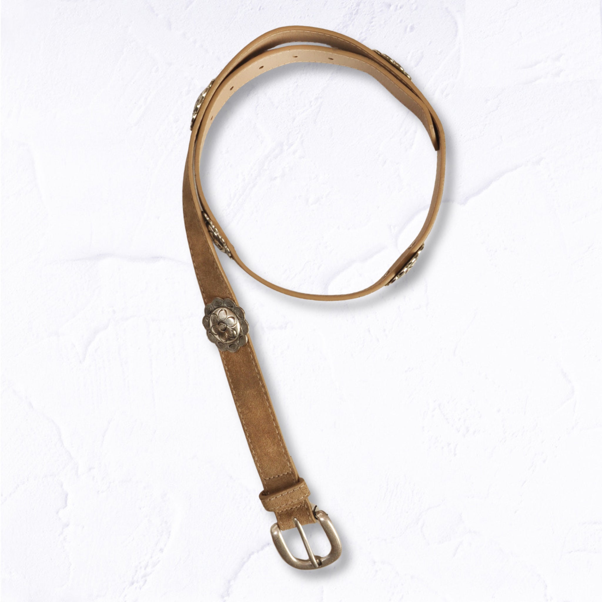 Multi silver flower suede belt