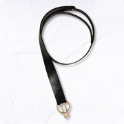 Genuine leather geometric buckle tie belt