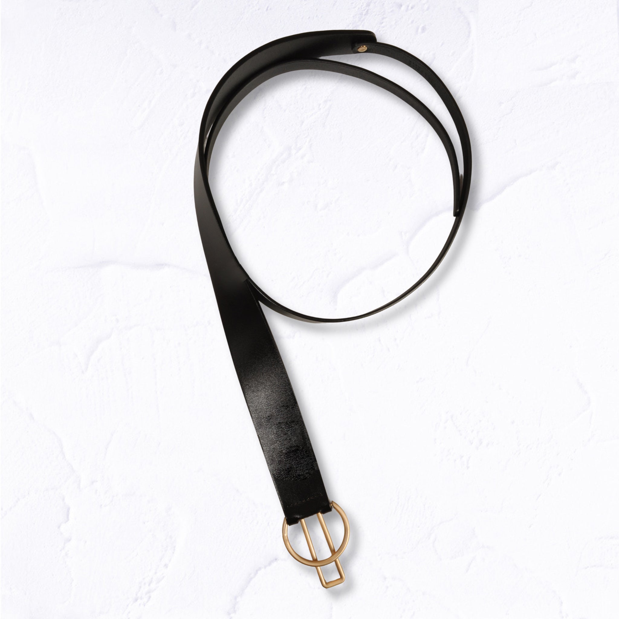 Genuine leather geometric buckle tie belt