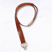 Genuine leather geometric buckle tie belt