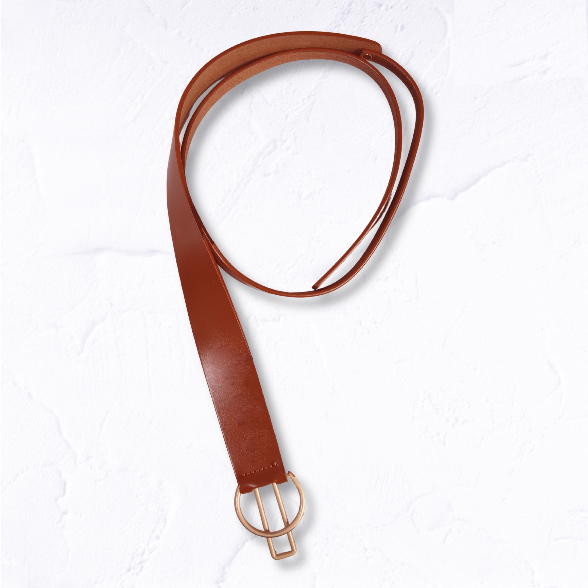 Genuine leather geometric buckle tie belt