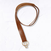 Genuine leather geometric buckle tie belt