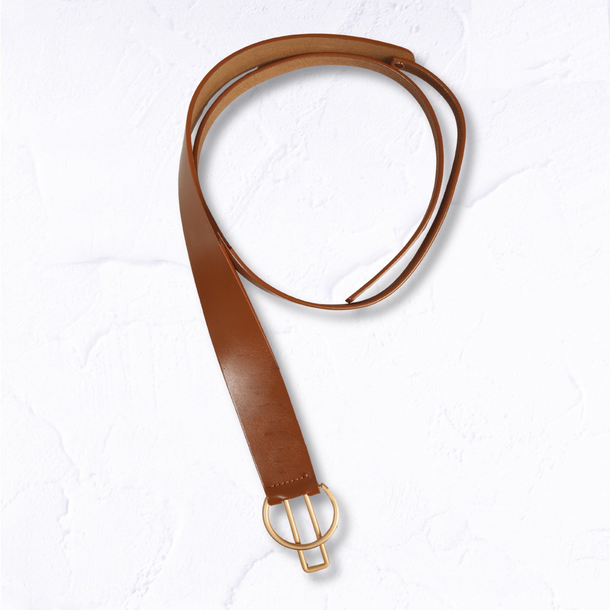 Genuine leather geometric buckle tie belt
