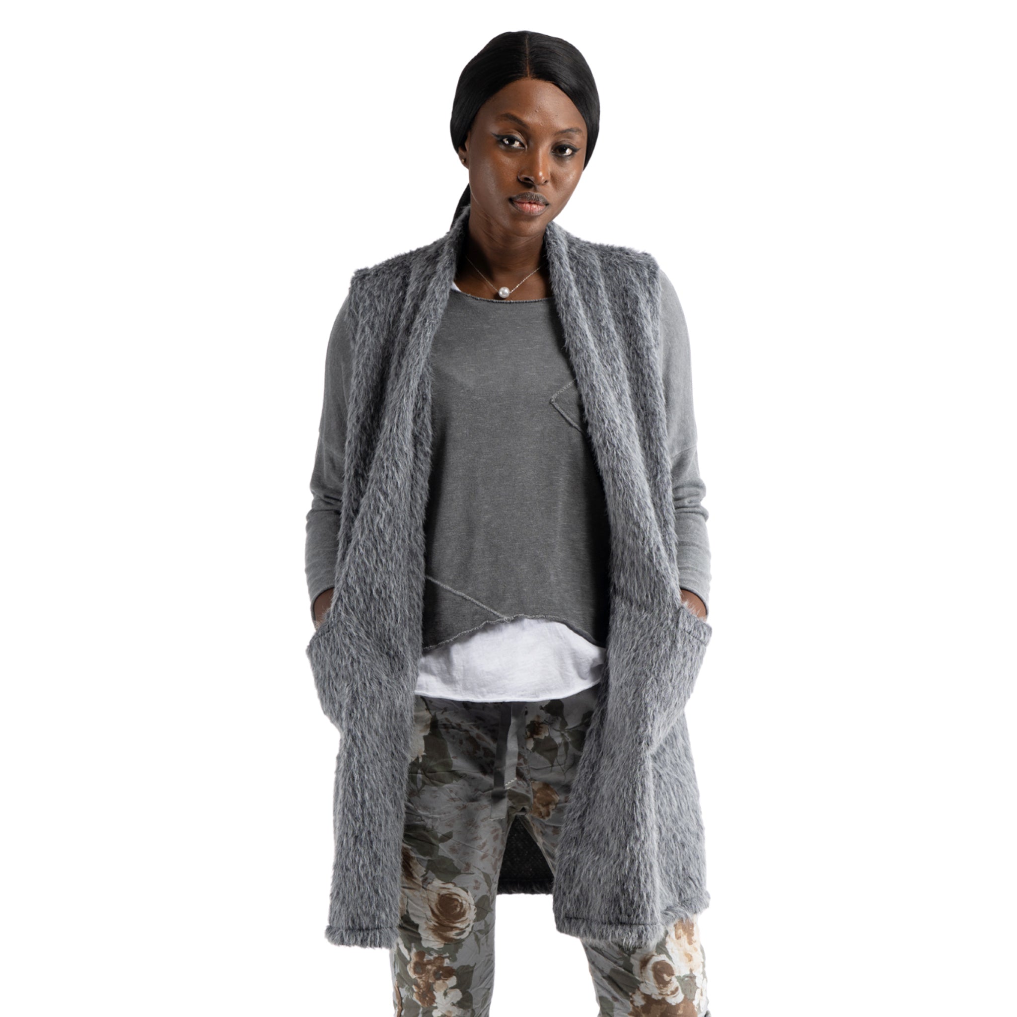 Faux fur long gilet