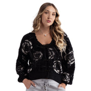Rose print fluffy cardi