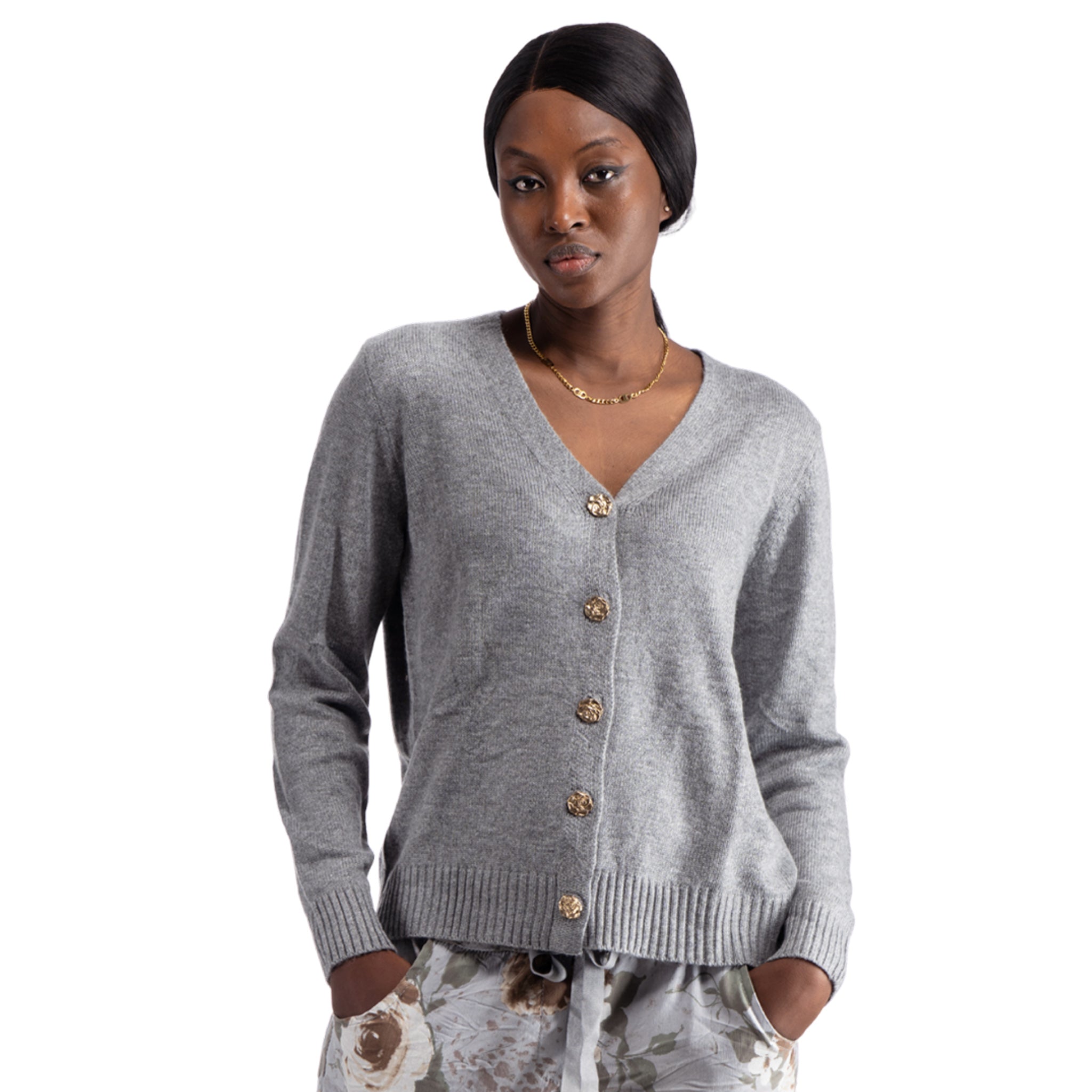 Rose button cashmere cardi