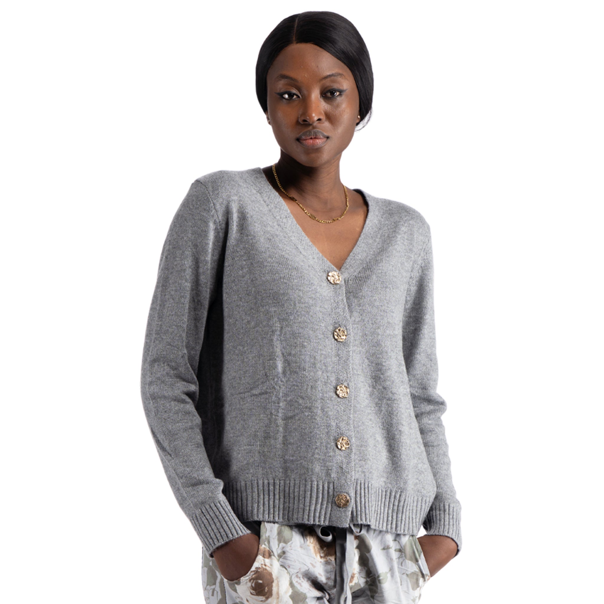 Rose button cashmere cardi