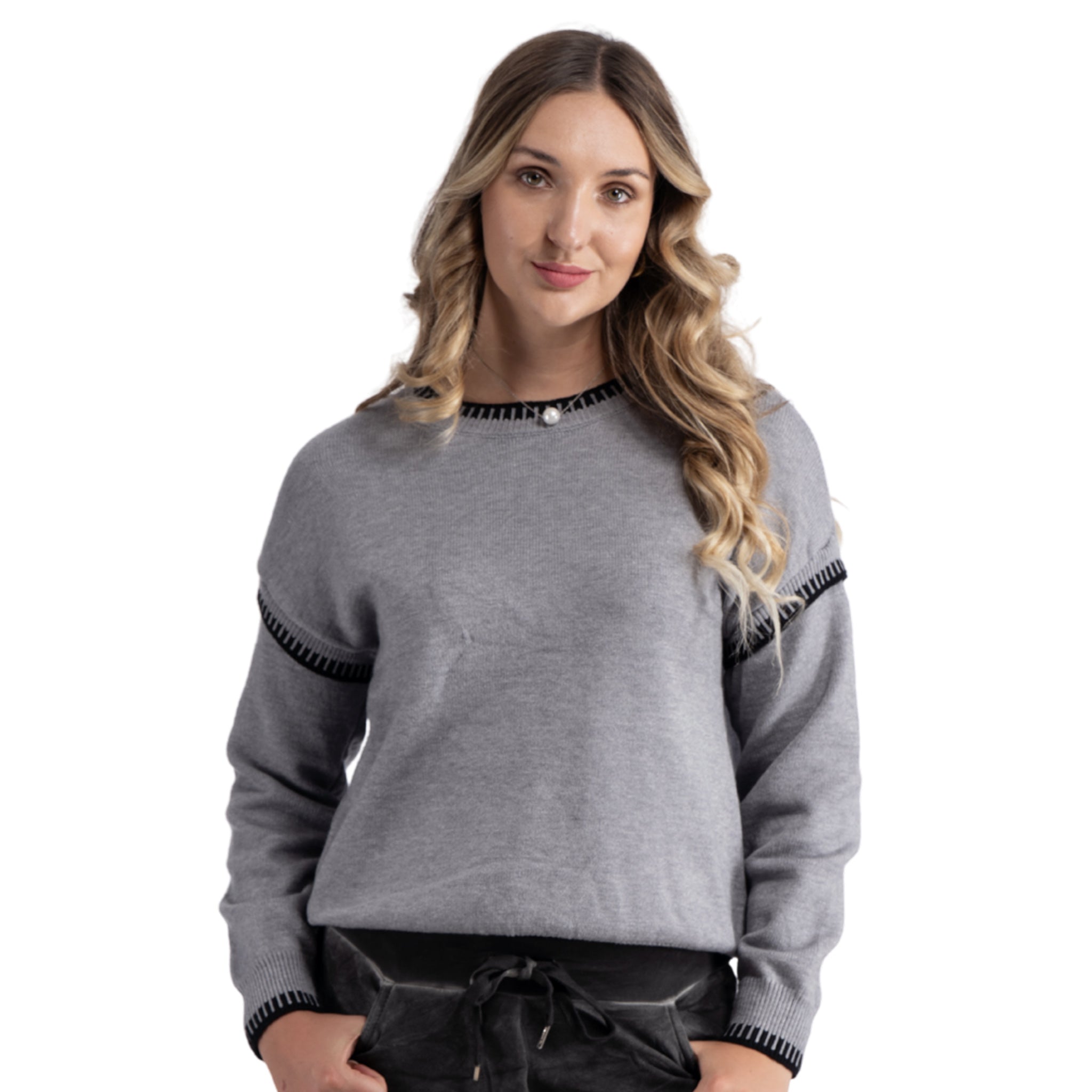 Blanket stitch detail knit top