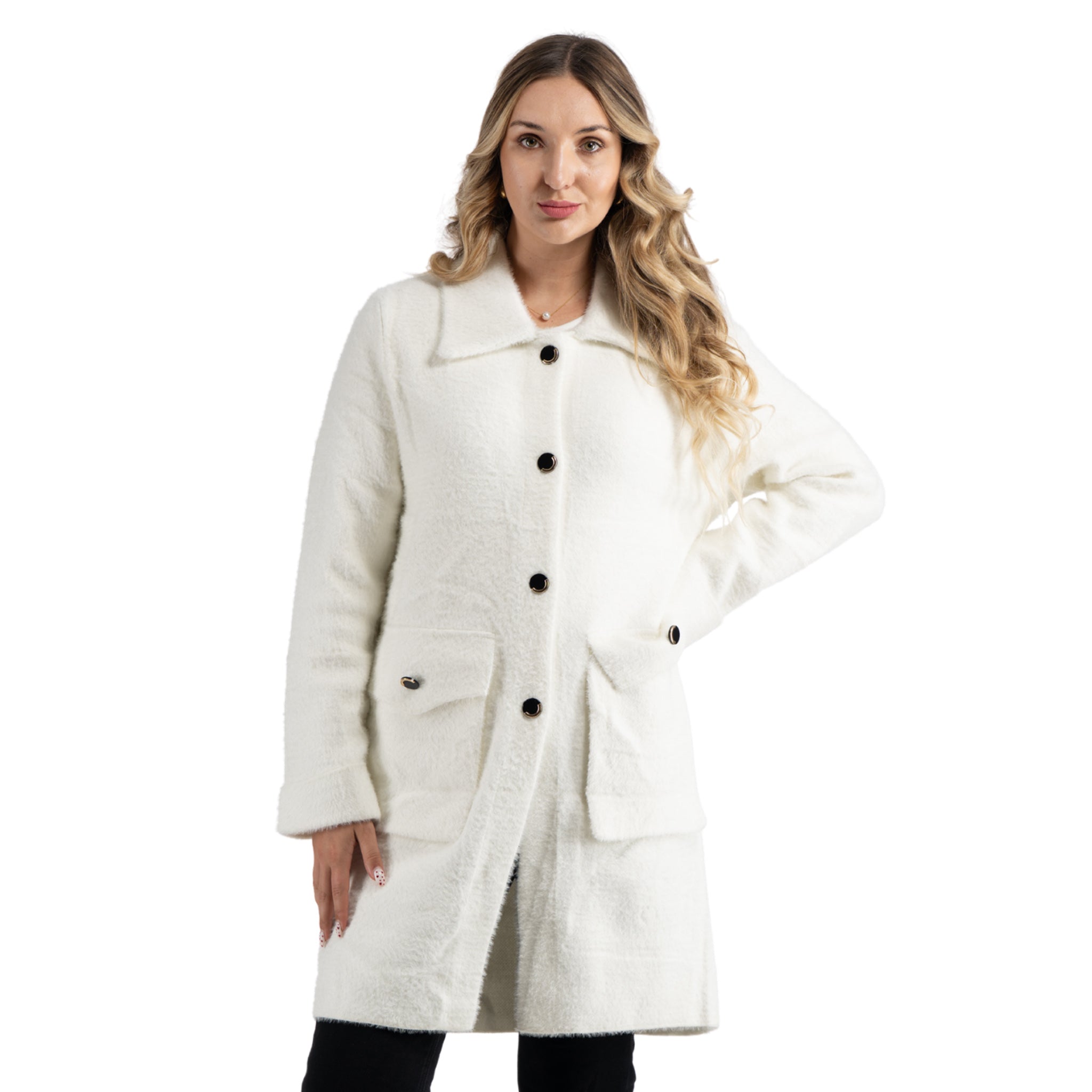 Gold button fluffy coat