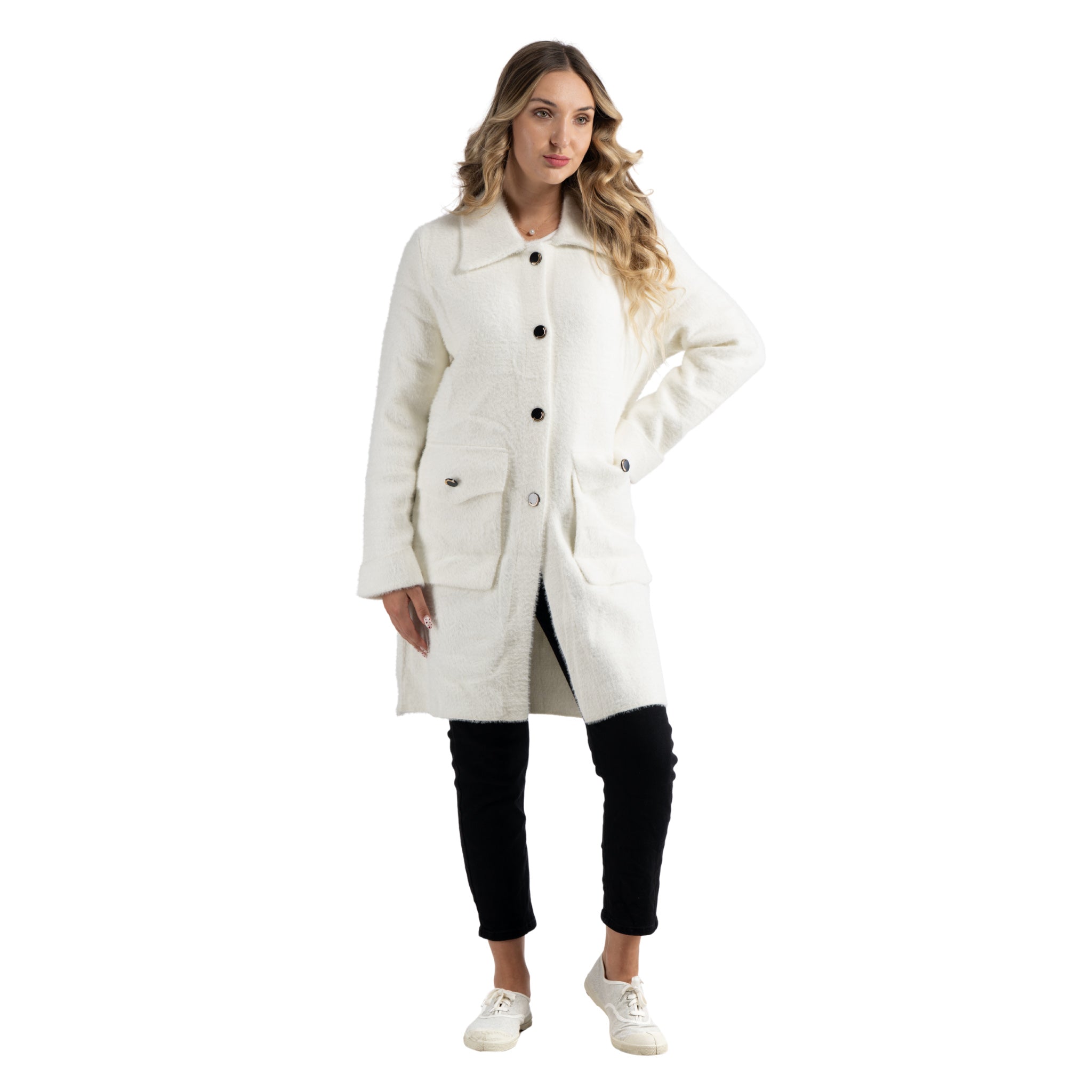 Gold button fluffy coat