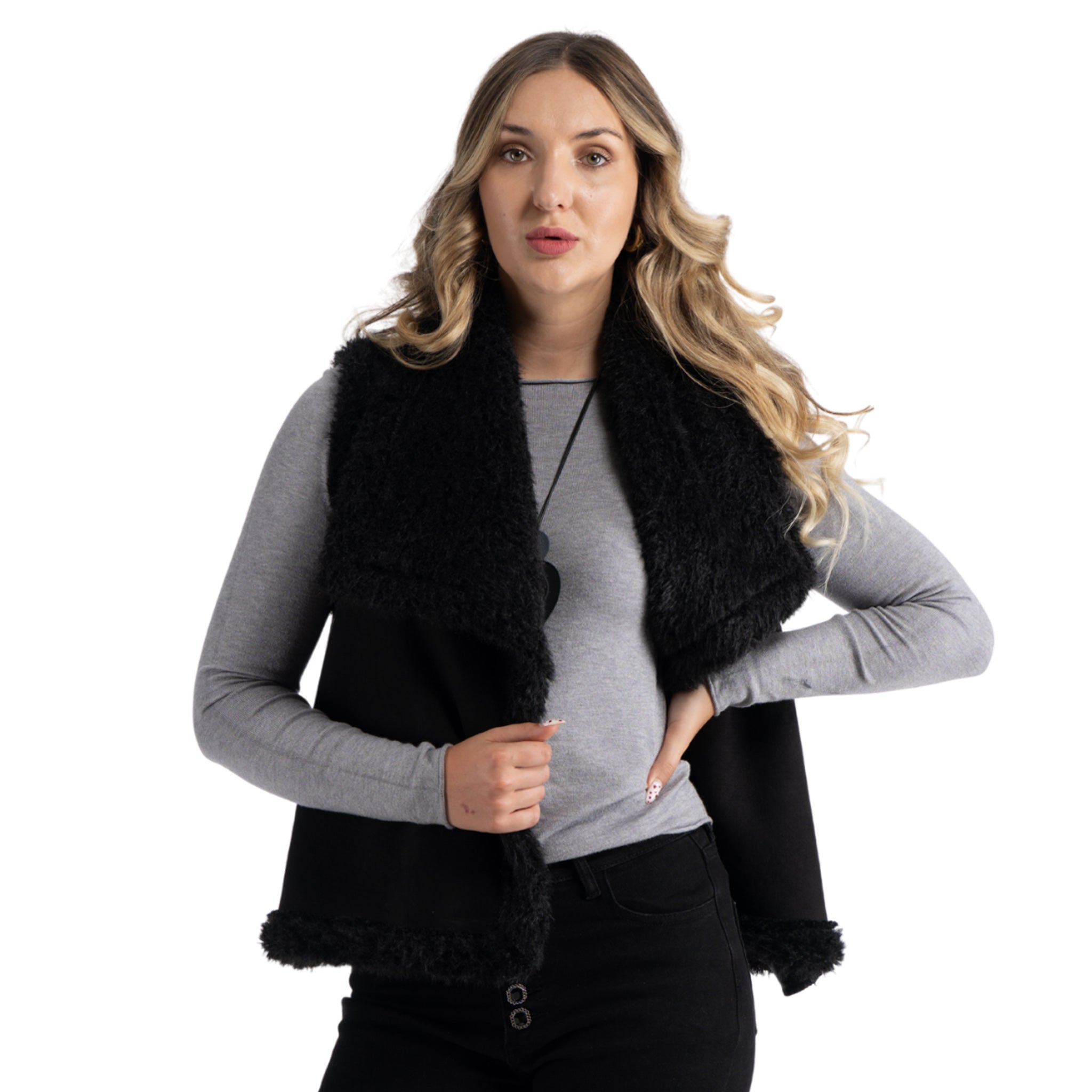 Faux fur sued gilet
