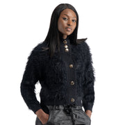 Gold circle button fluffy cardi