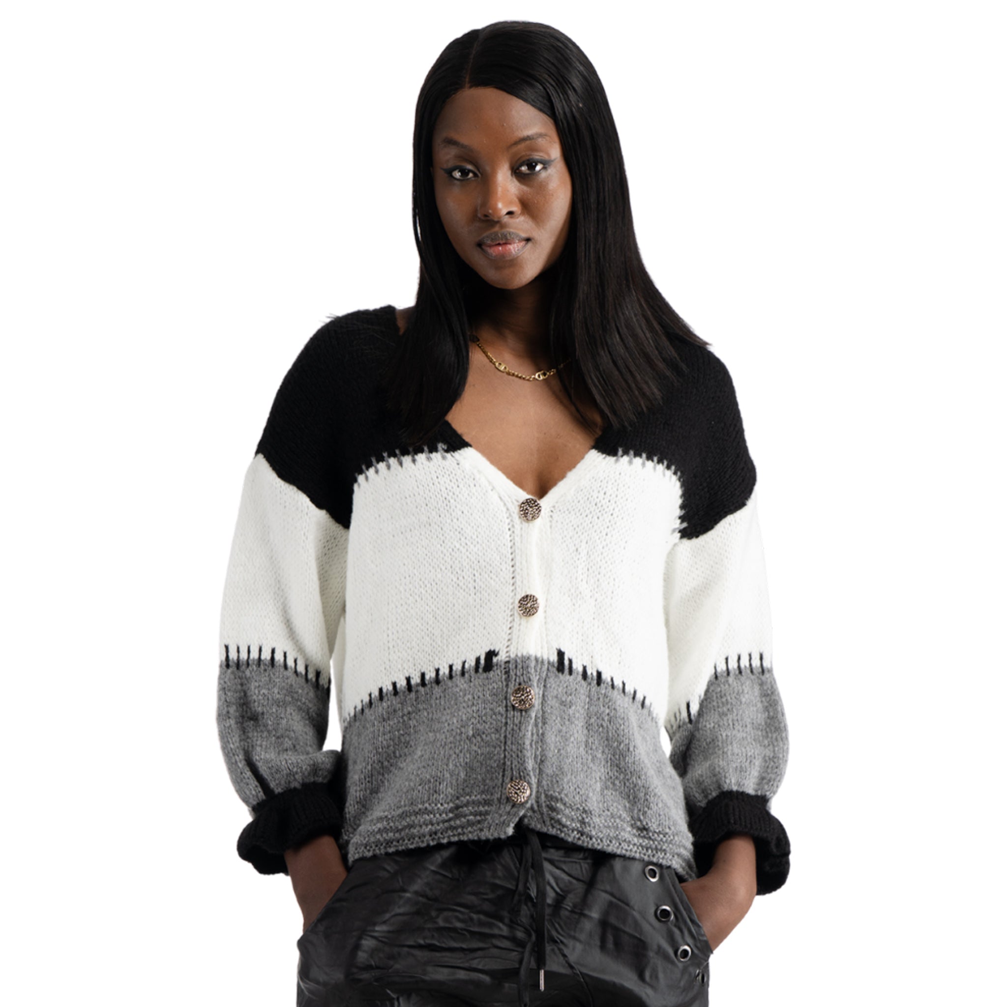 Blanket stitch detail striped cardi