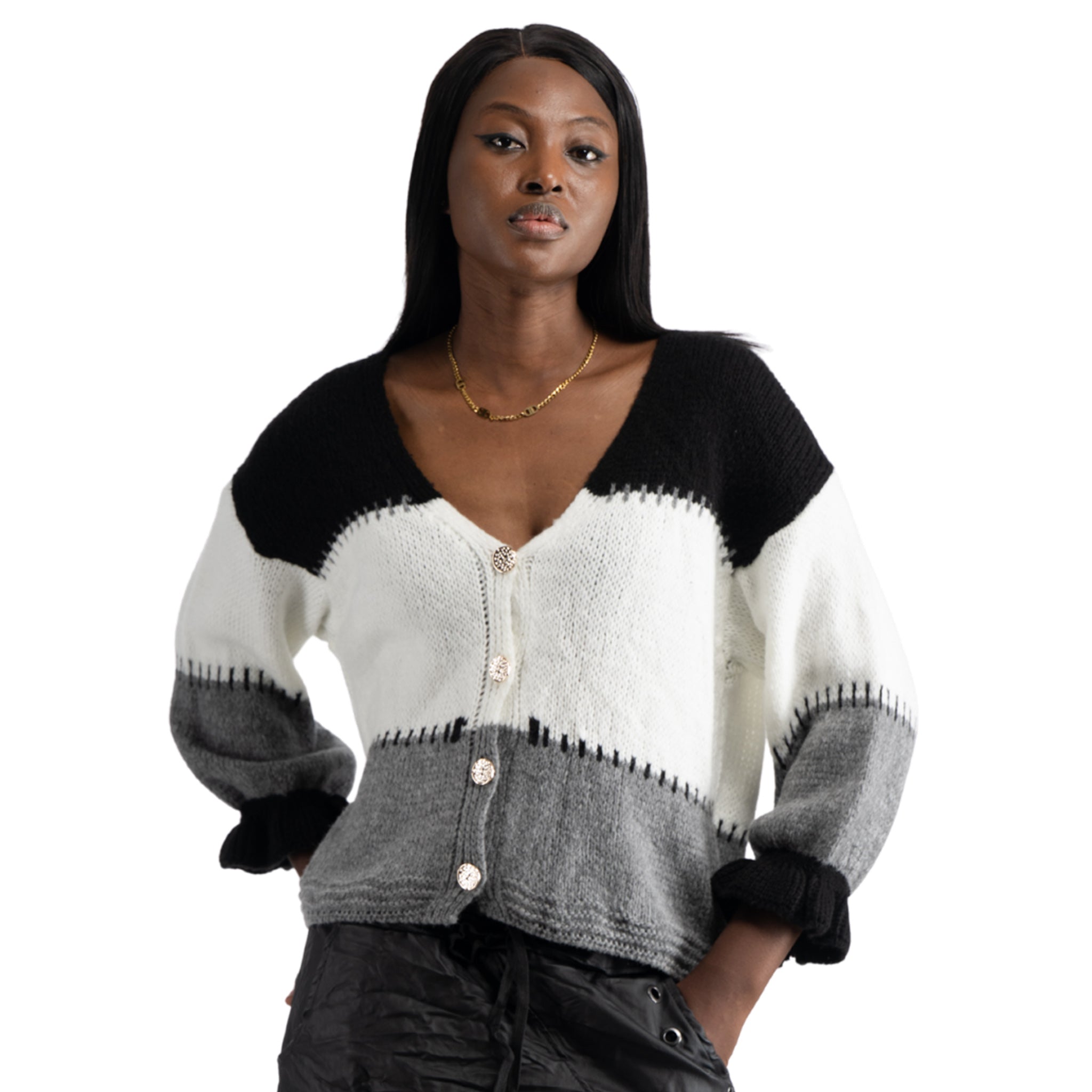 Blanket stitch detail striped cardi