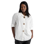 Flower sun brooch detail shirt