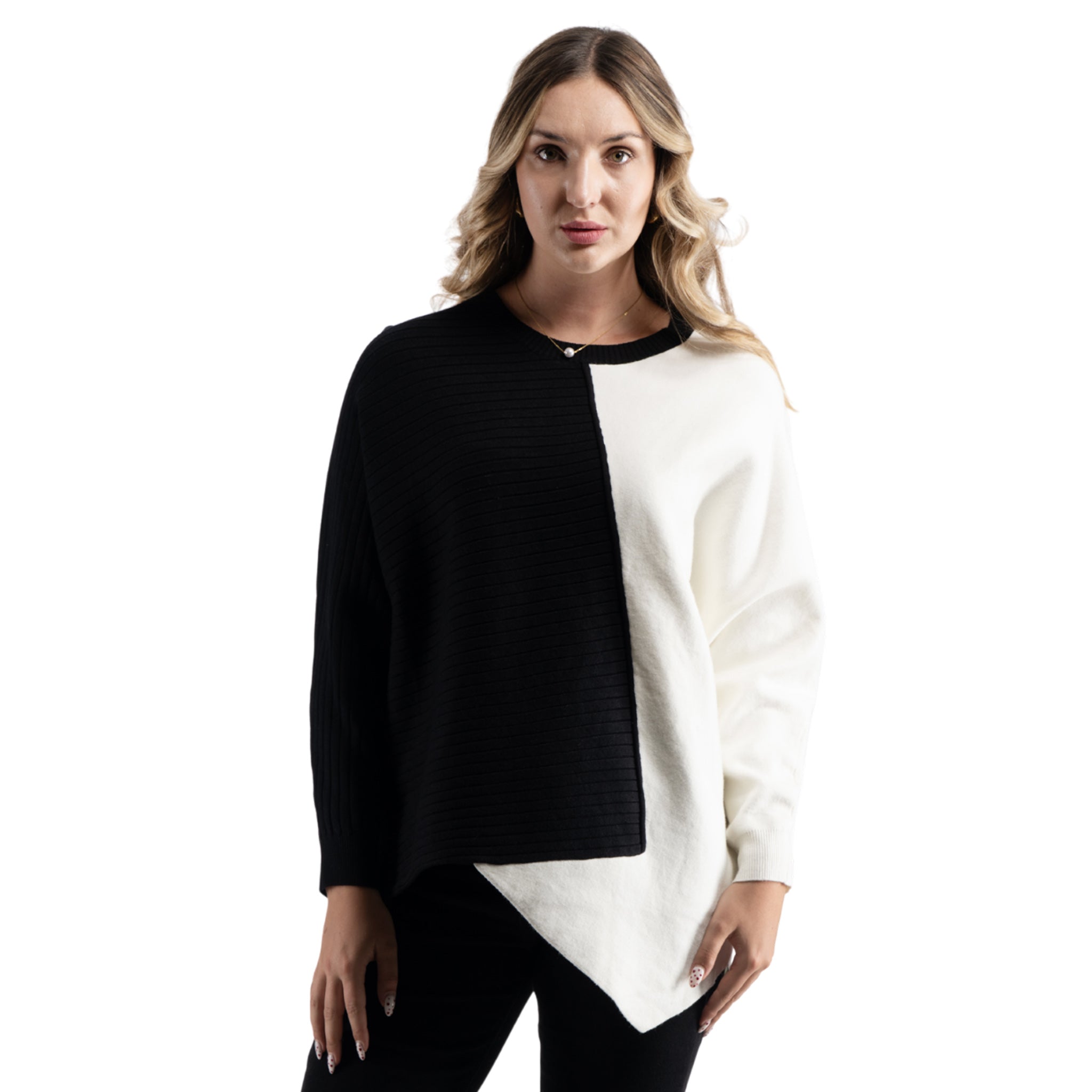 2-Tone asymmetrical pointy knit top