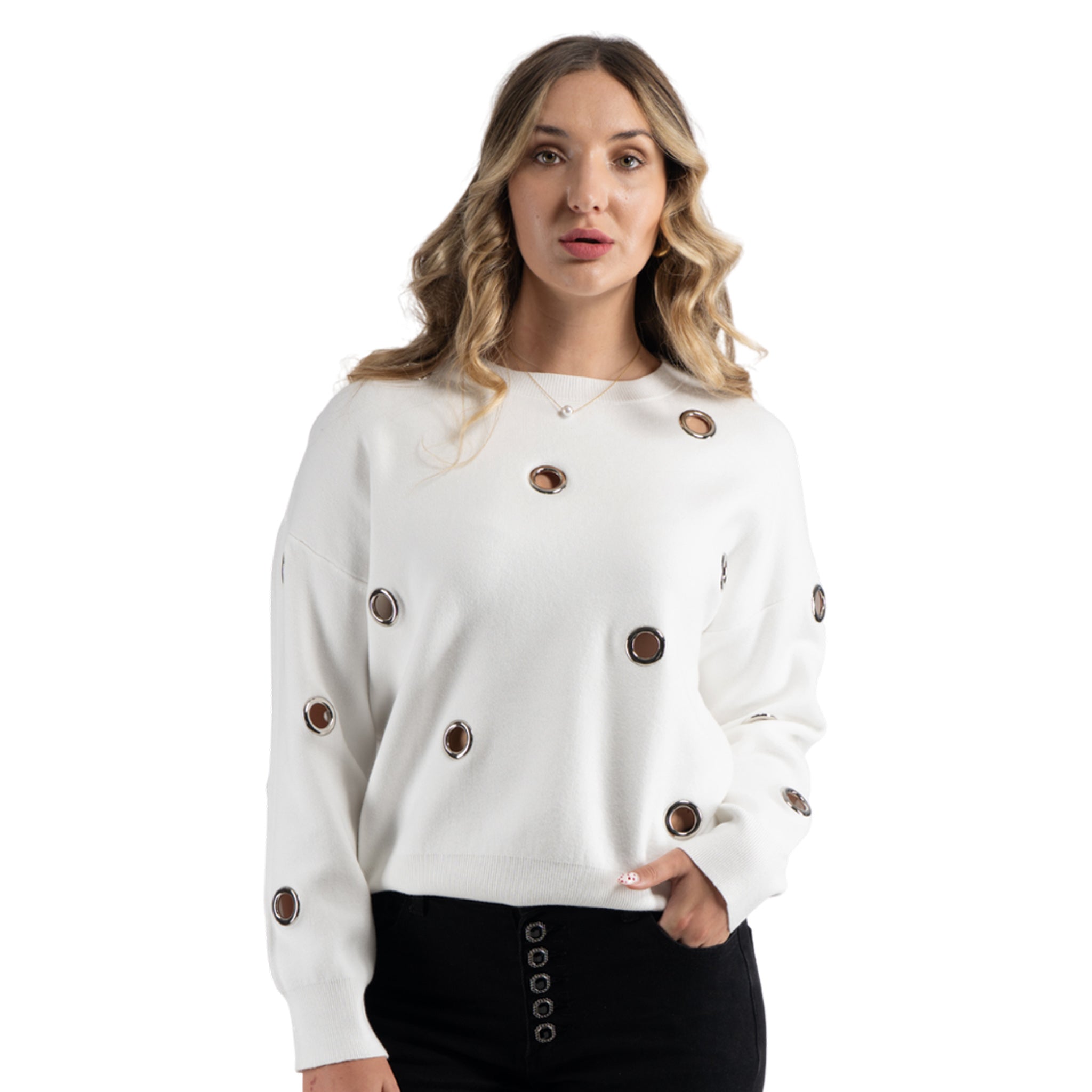 Eyelet detail knit top