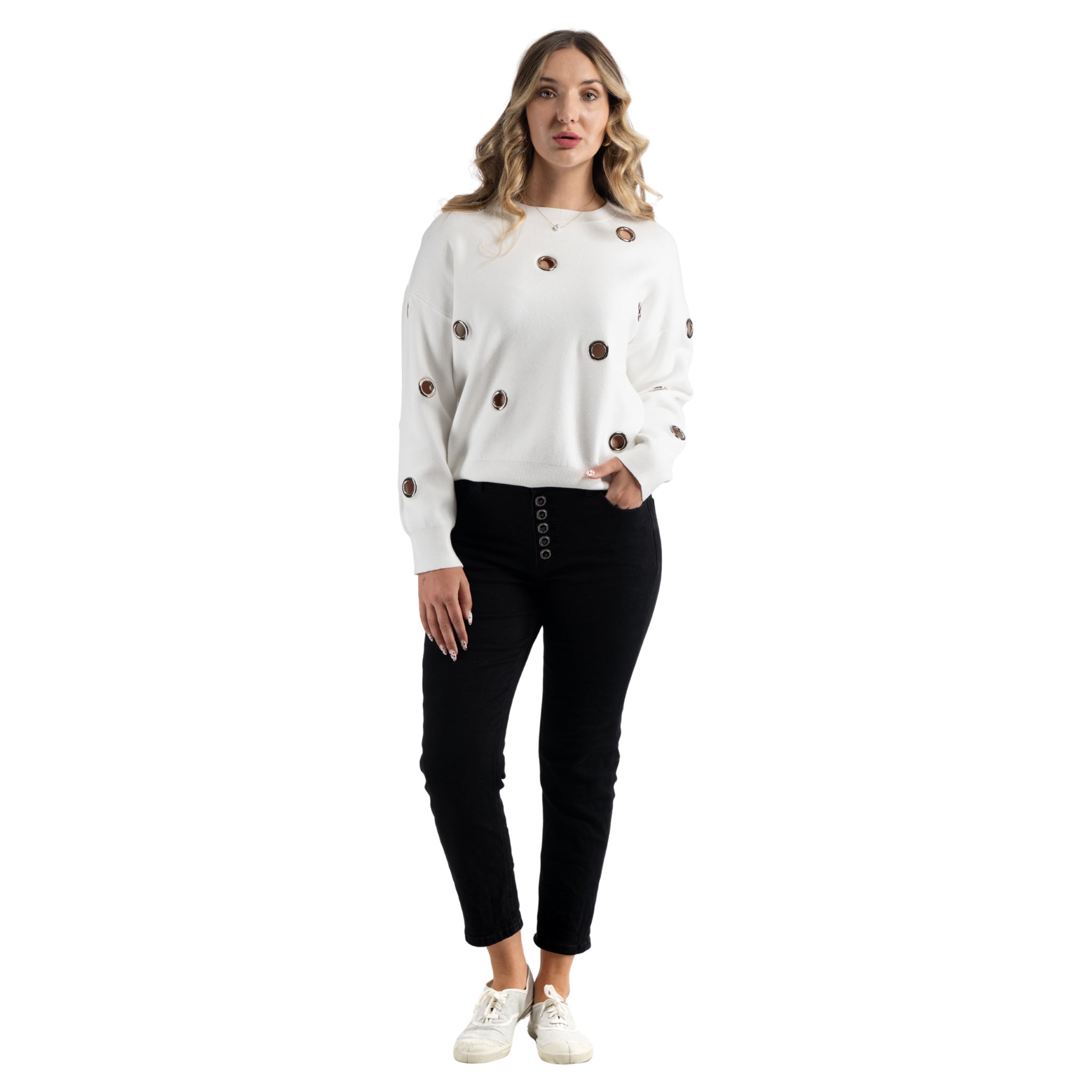 Eyelet detail knit top