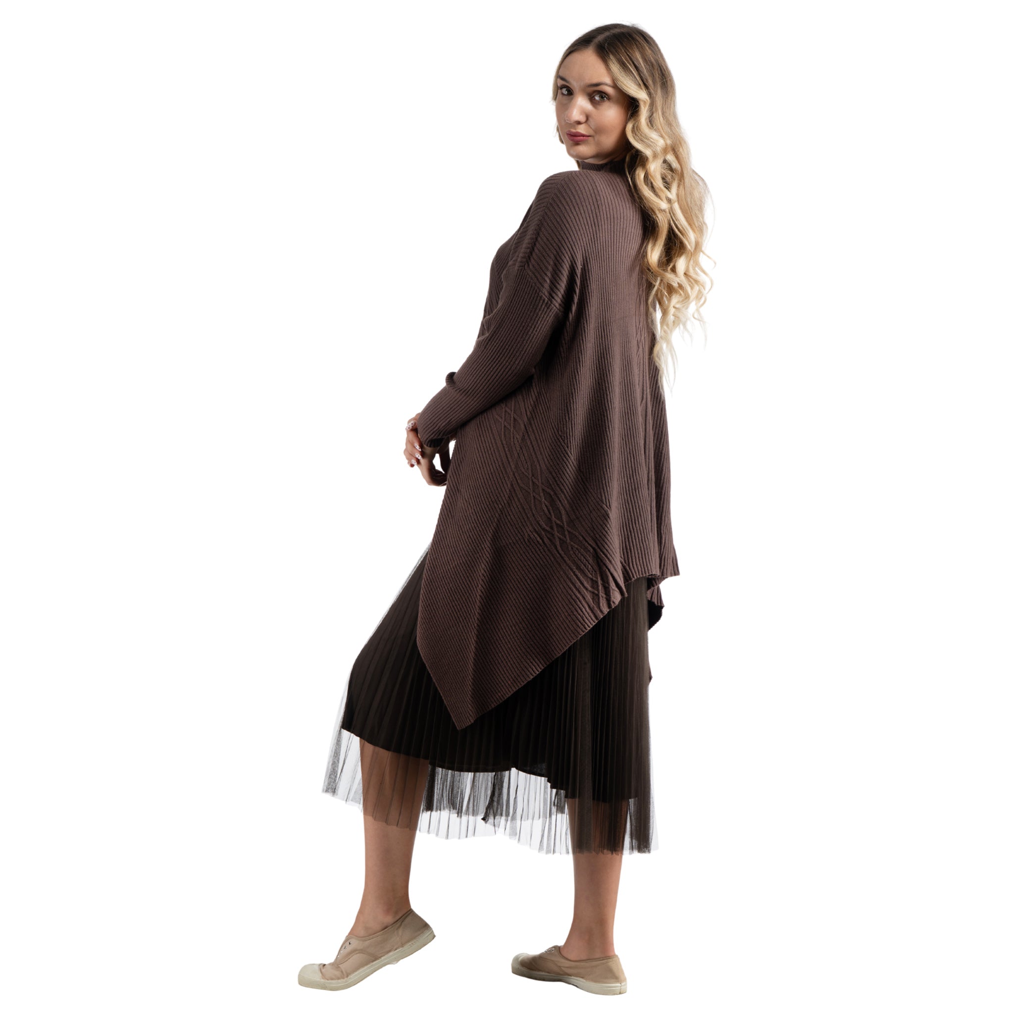 Poloneck pointy knit mesh dress