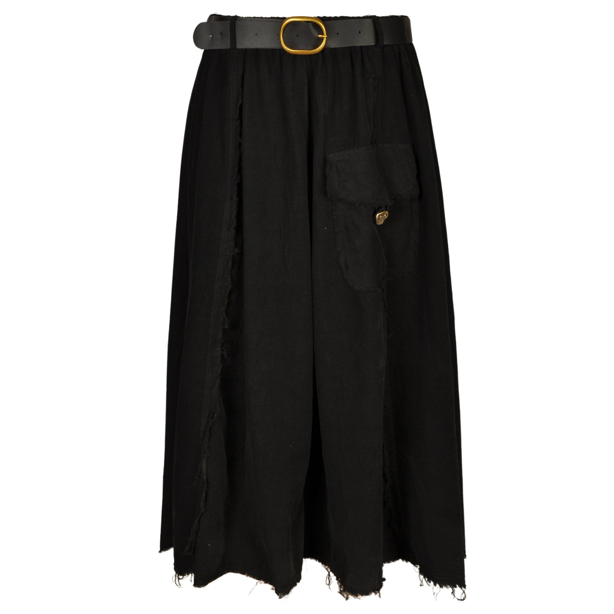 Belted raw-edge skirt