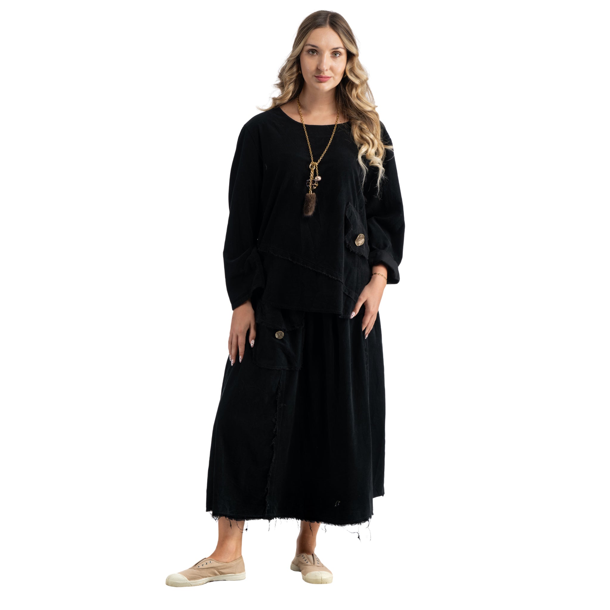 Belted raw-edge skirt