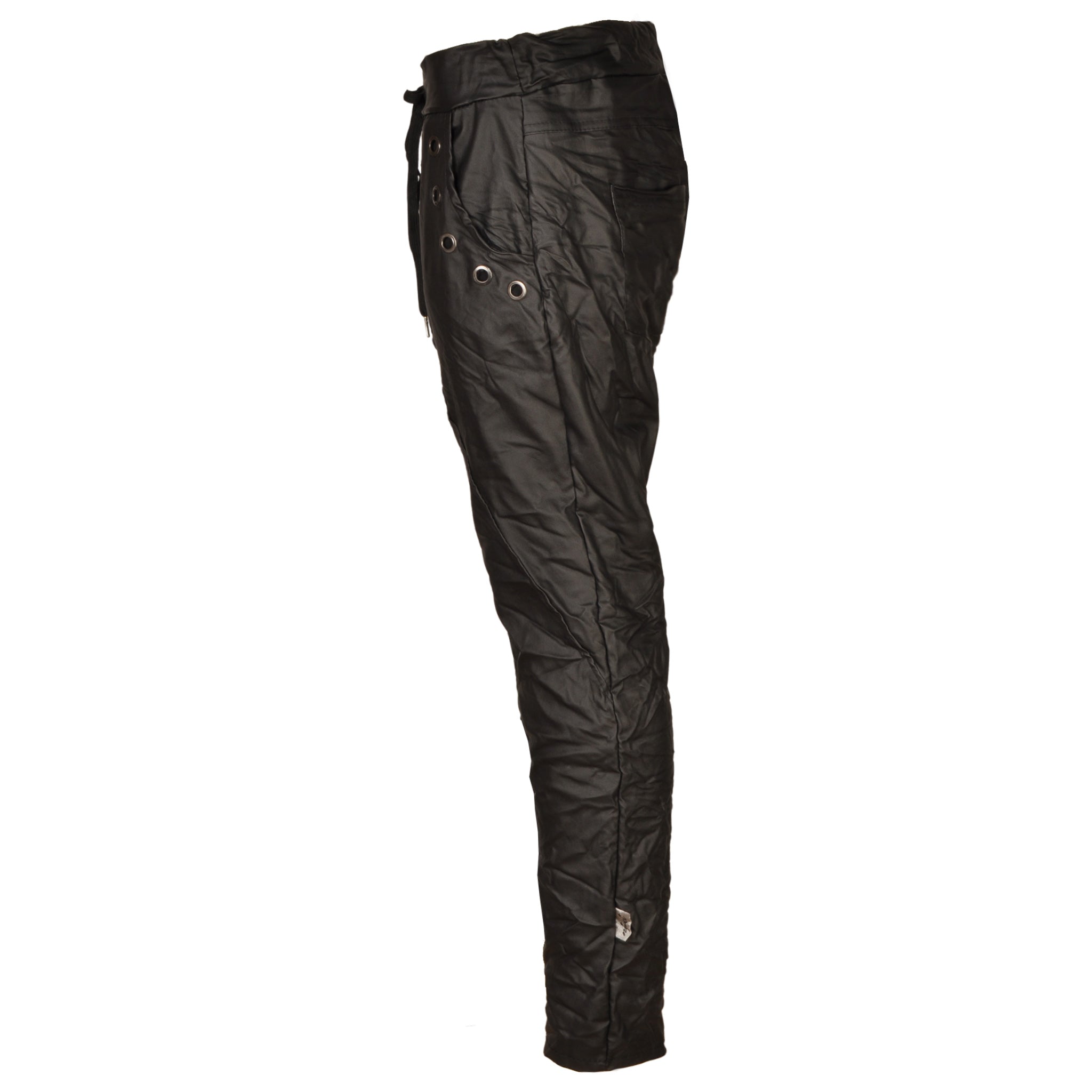 Eyelet detail leatherette harem pants